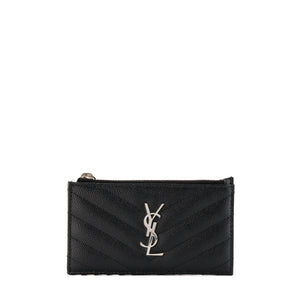 SAINT LAURENT - Porte cartes Cassandre Fragments Saint Laurent en cuir grainé noir