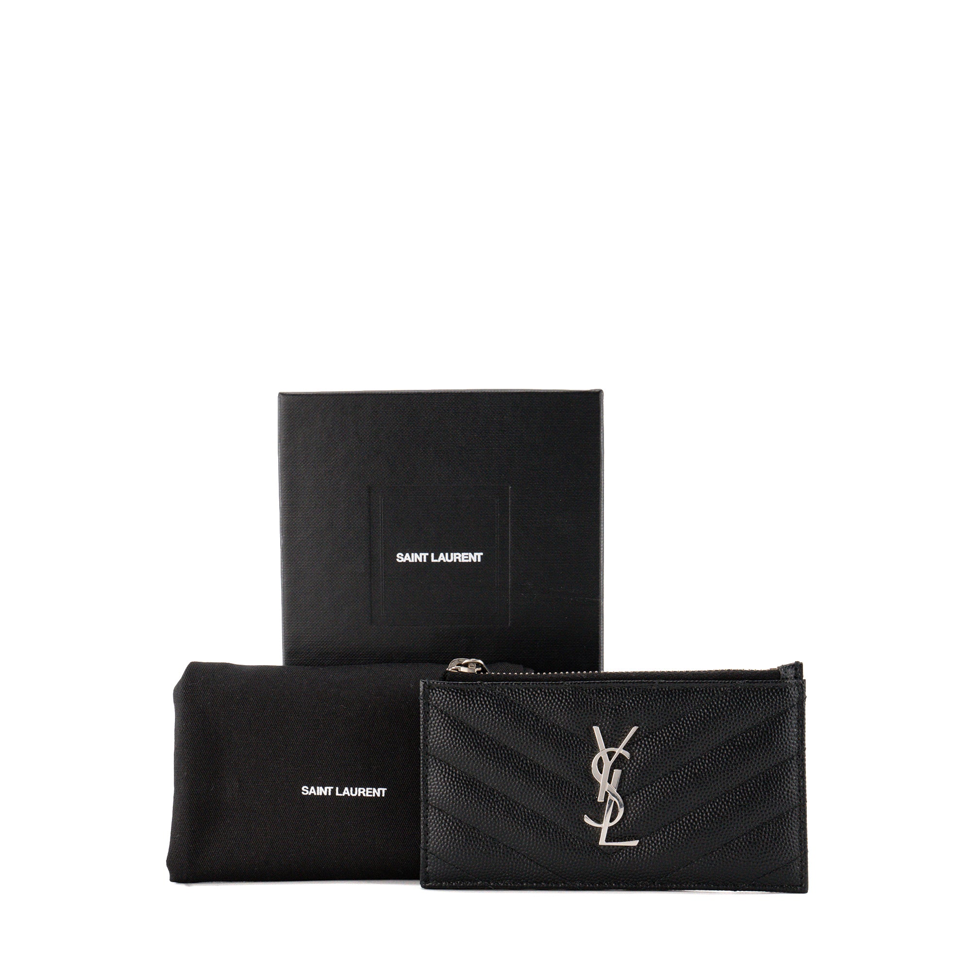 SAINT LAURENT - Porte cartes Cassandre Fragments Saint Laurent en cuir grainé noir