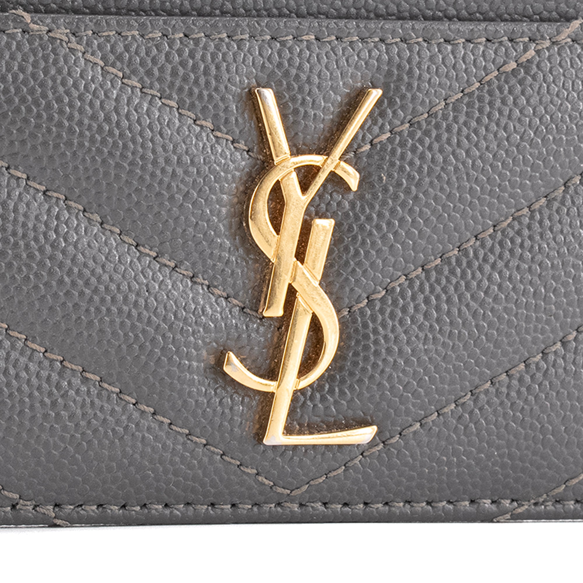 SAINT LAURENT - Porte-cartes Cassandre Saint Laurent en cuir grainé gris