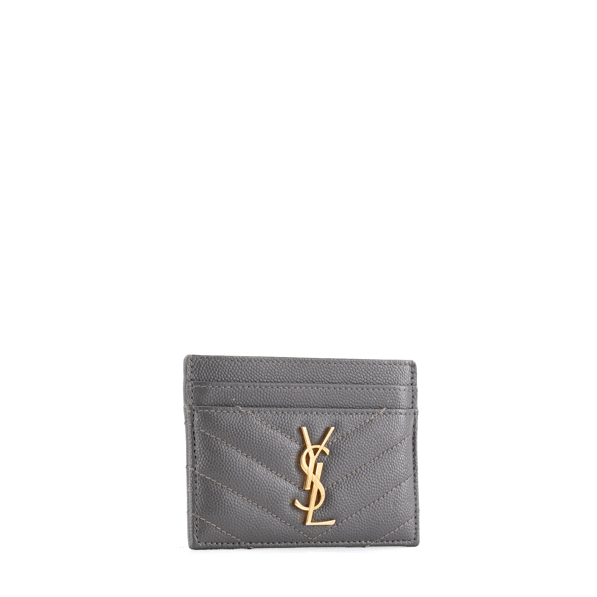 SAINT LAURENT - Porte-cartes Cassandre Saint Laurent en cuir grainé gris