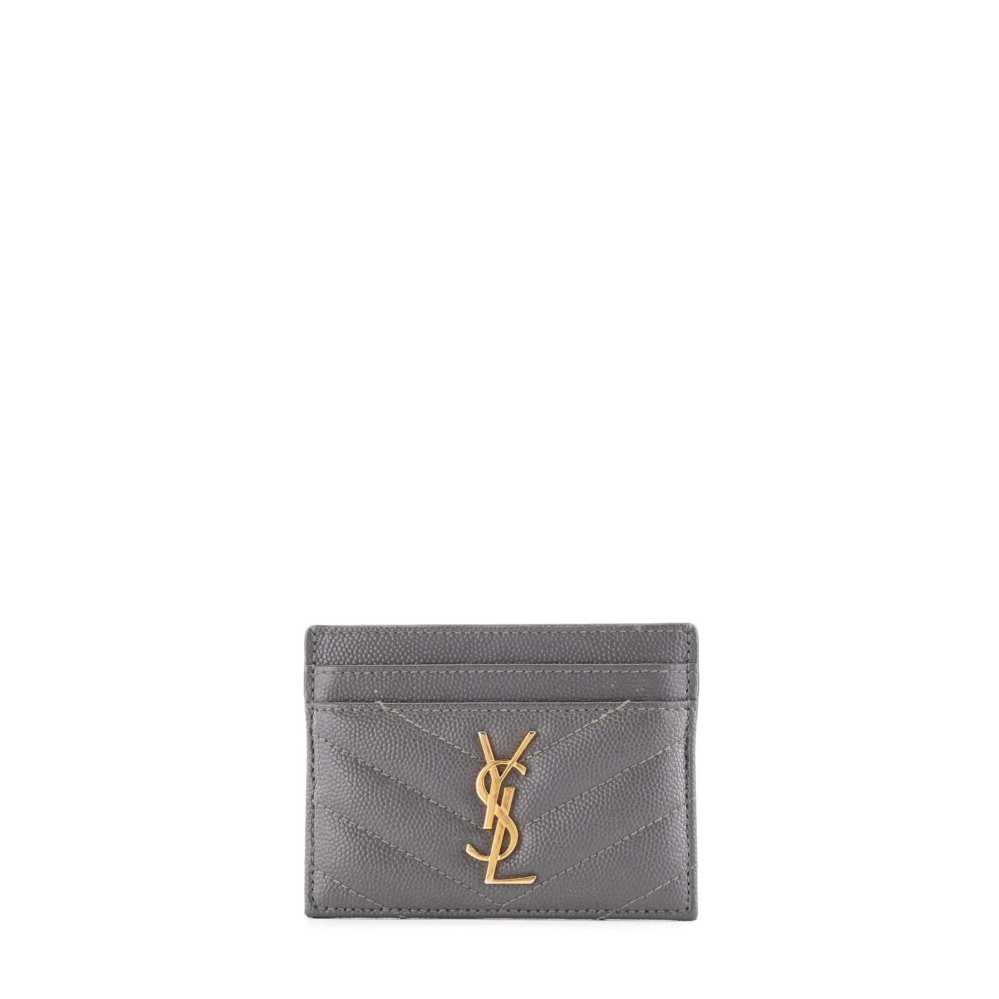 SAINT LAURENT - Porte-cartes Cassandre Saint Laurent en cuir grainé gris