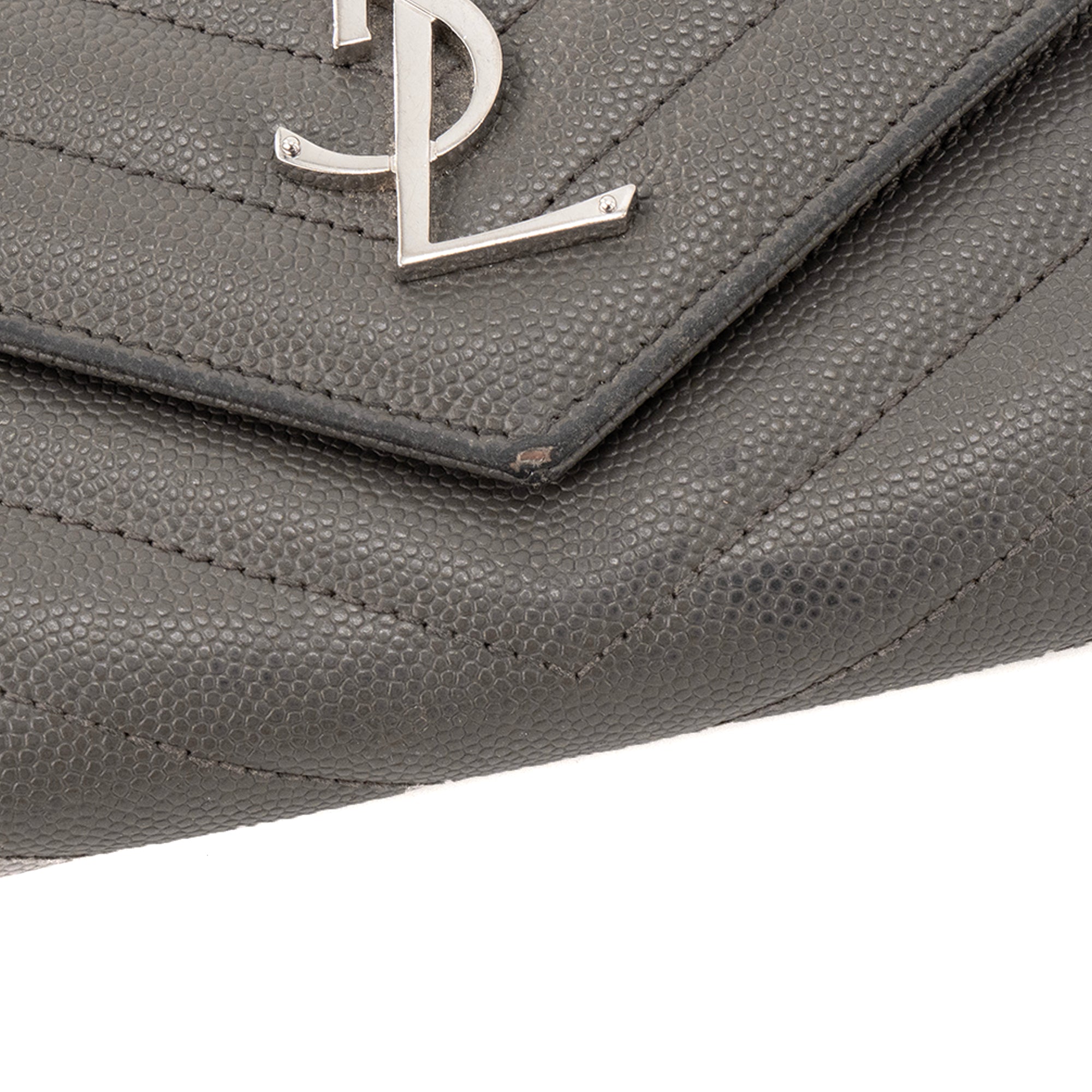 SAINT LAURENT - Portefeuille Cassandre Saint Laurent en cuir grainé gris