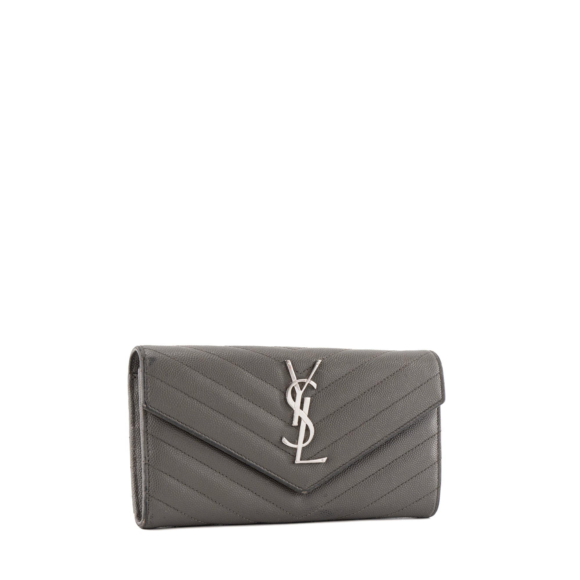 SAINT LAURENT - Portefeuille Cassandre Saint Laurent en cuir grainé gris