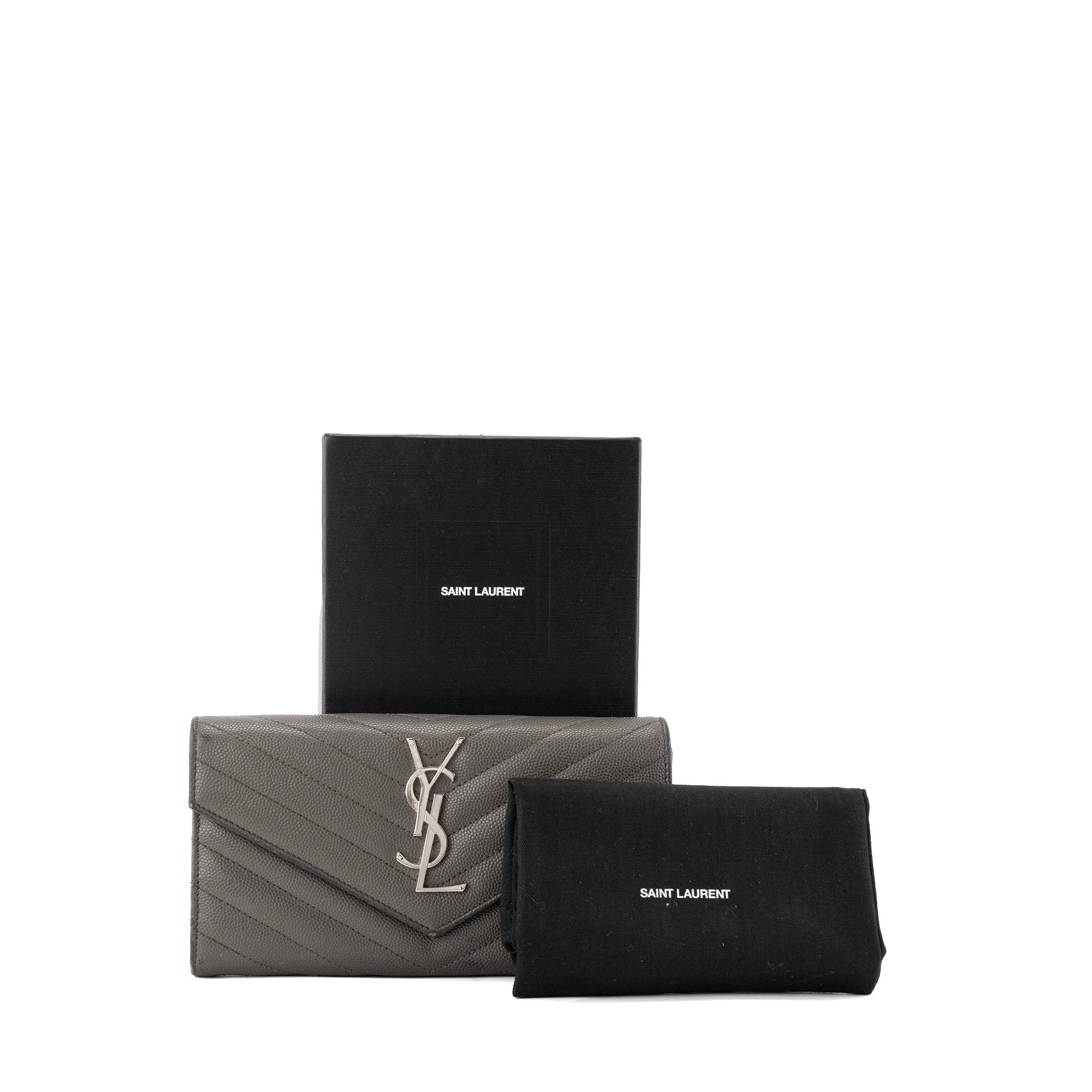 SAINT LAURENT - Portefeuille Cassandre Saint Laurent en cuir grainé gris