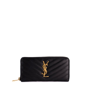 SAINT LAURENT - Portefeuille Cassandre Saint Laurent en cuir grainé noir
