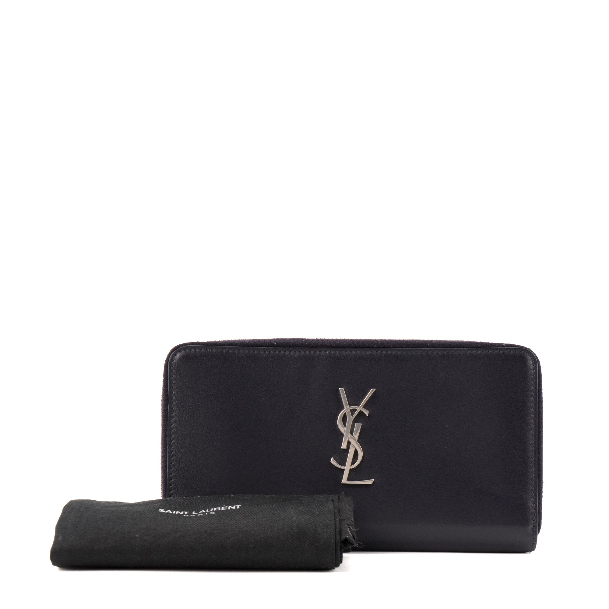 SAINT LAURENT - Portefeuille Cassandre Saint Laurent en cuir lisse bleu marine