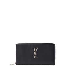 SAINT LAURENT - Portefeuille Cassandre Saint Laurent en cuir lisse bleu marine