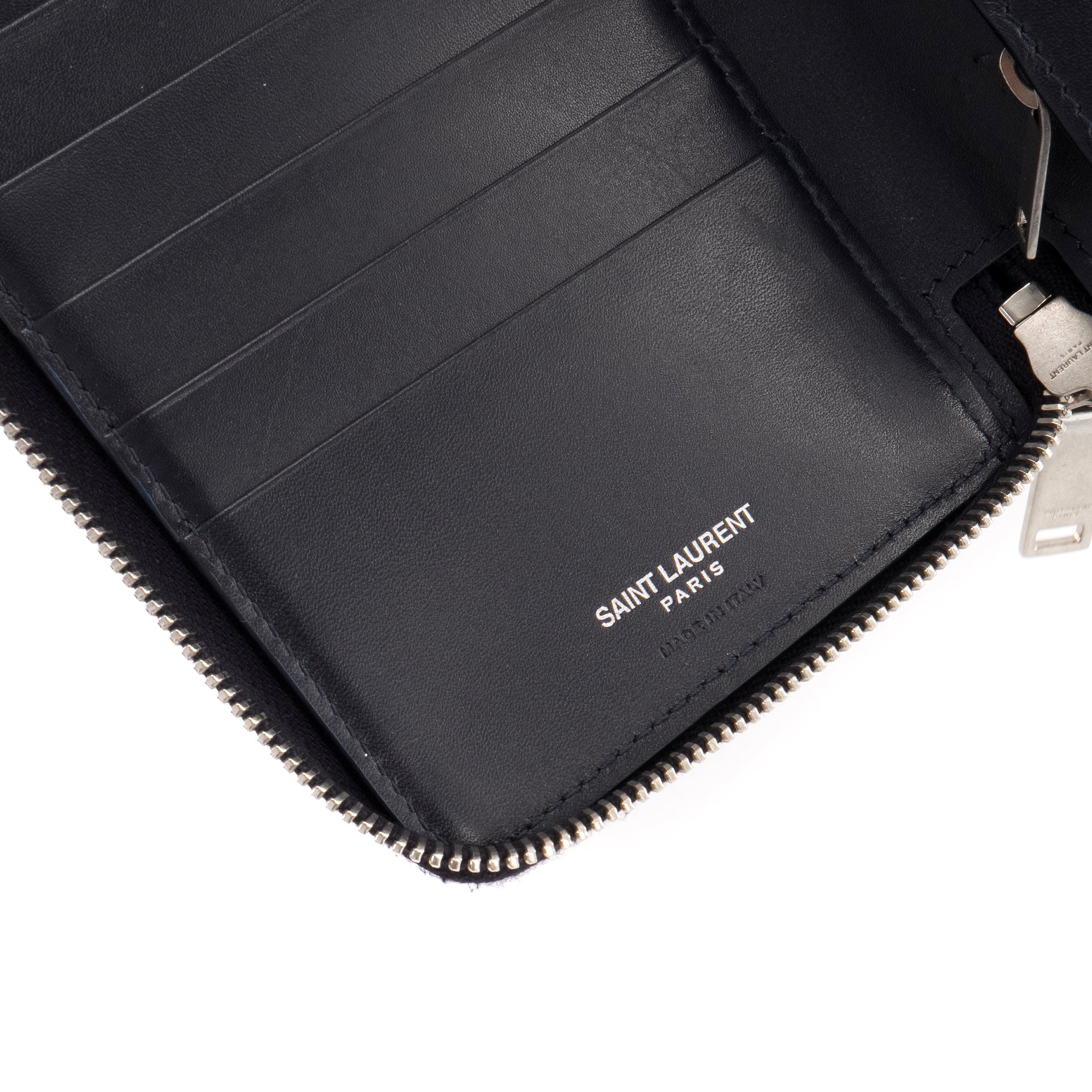 SAINT LAURENT - Portefeuille Cassandre Saint Laurent en cuir lisse bleu marine