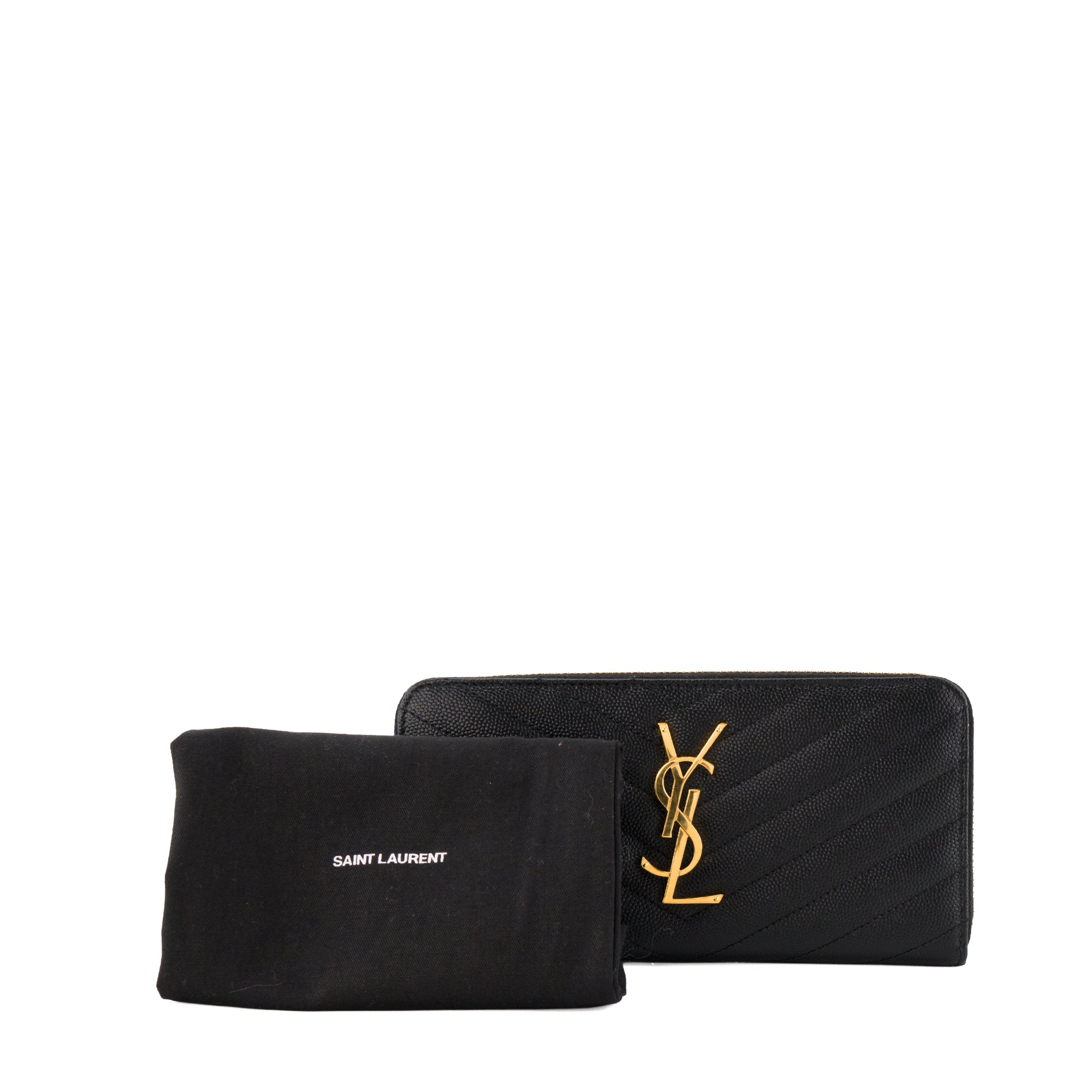 SAINT LAURENT - Portefeuille Cassandre Zip Saint Laurent en cuir grainé noir