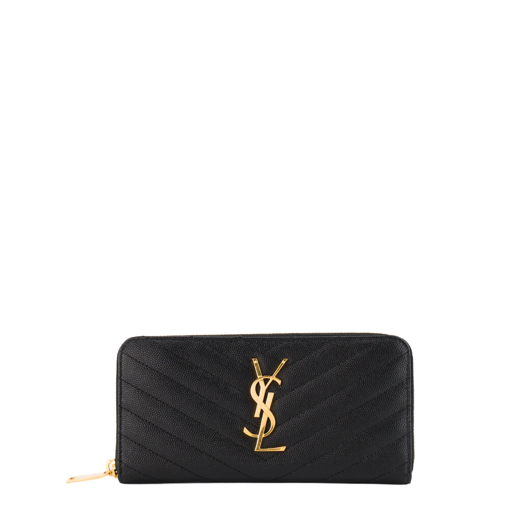 SAINT LAURENT - Portefeuille Cassandre Zip Saint Laurent en cuir grainé noir