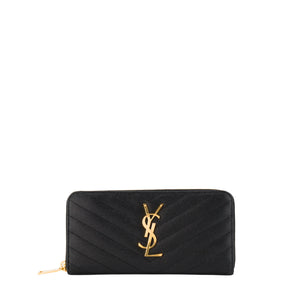 SAINT LAURENT - Portefeuille Cassandre Zip Saint Laurent en cuir grainé noir