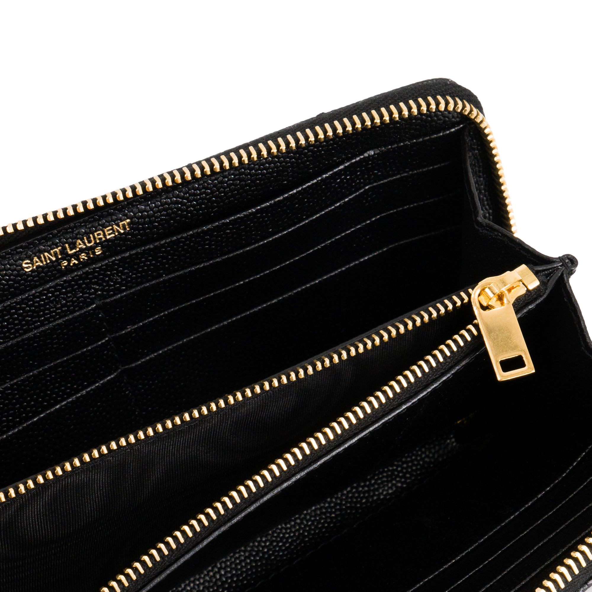 SAINT LAURENT - Portefeuille Cassandre Zip Saint Laurent en cuir grainé noir
