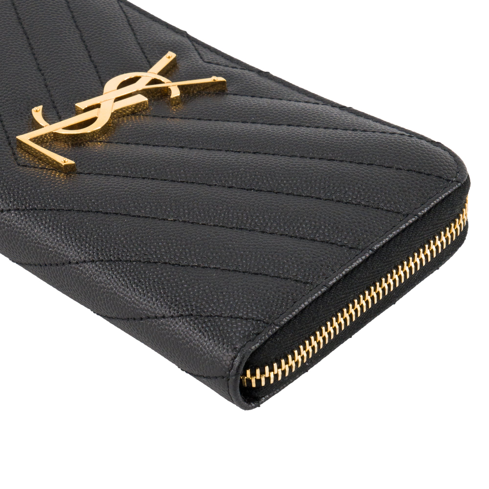 SAINT LAURENT - Portefeuille Cassandre Zip Saint Laurent en cuir grainé noir