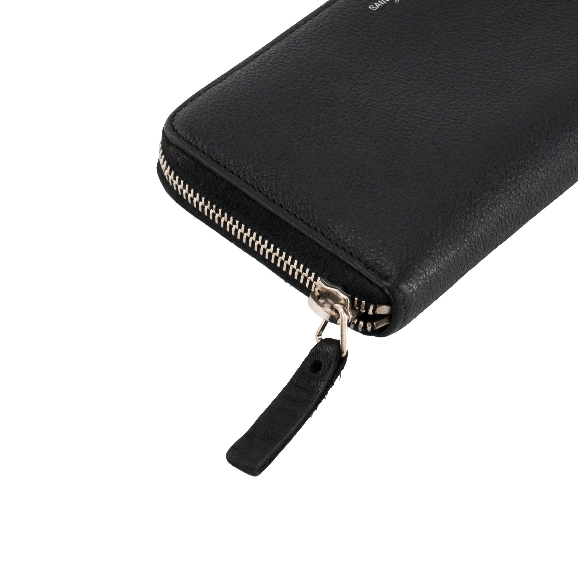 SAINT LAURENT - Portefeuille Zippé Saint Laurent en cuir grainé noir