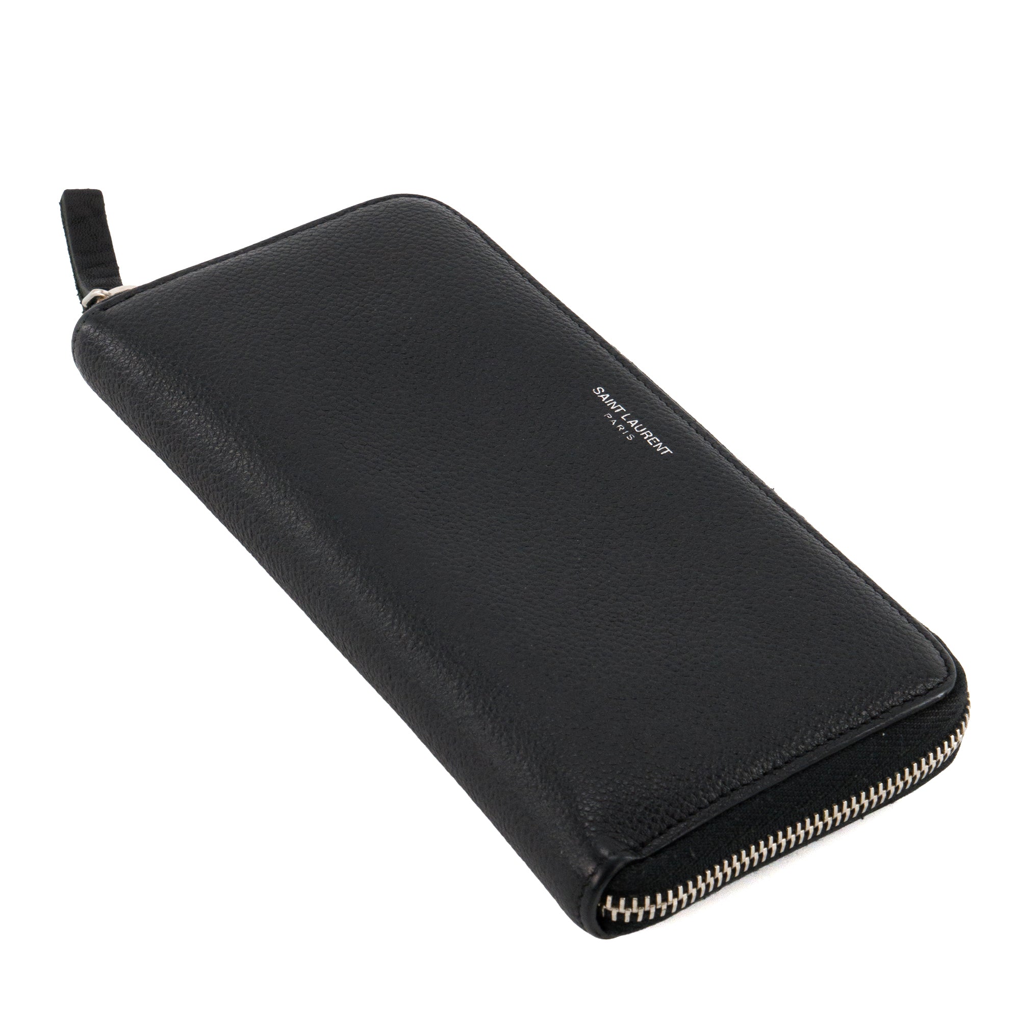 SAINT LAURENT - Portefeuille Zippé Saint Laurent en cuir grainé noir