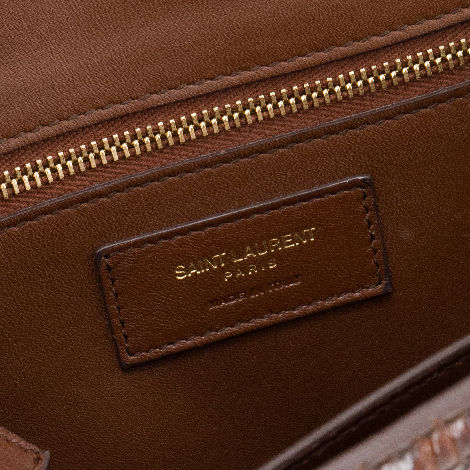 SAINT LAURENT - Sac à bandoulière Carré Saint Laurent en toile et cuir embossé croco marron