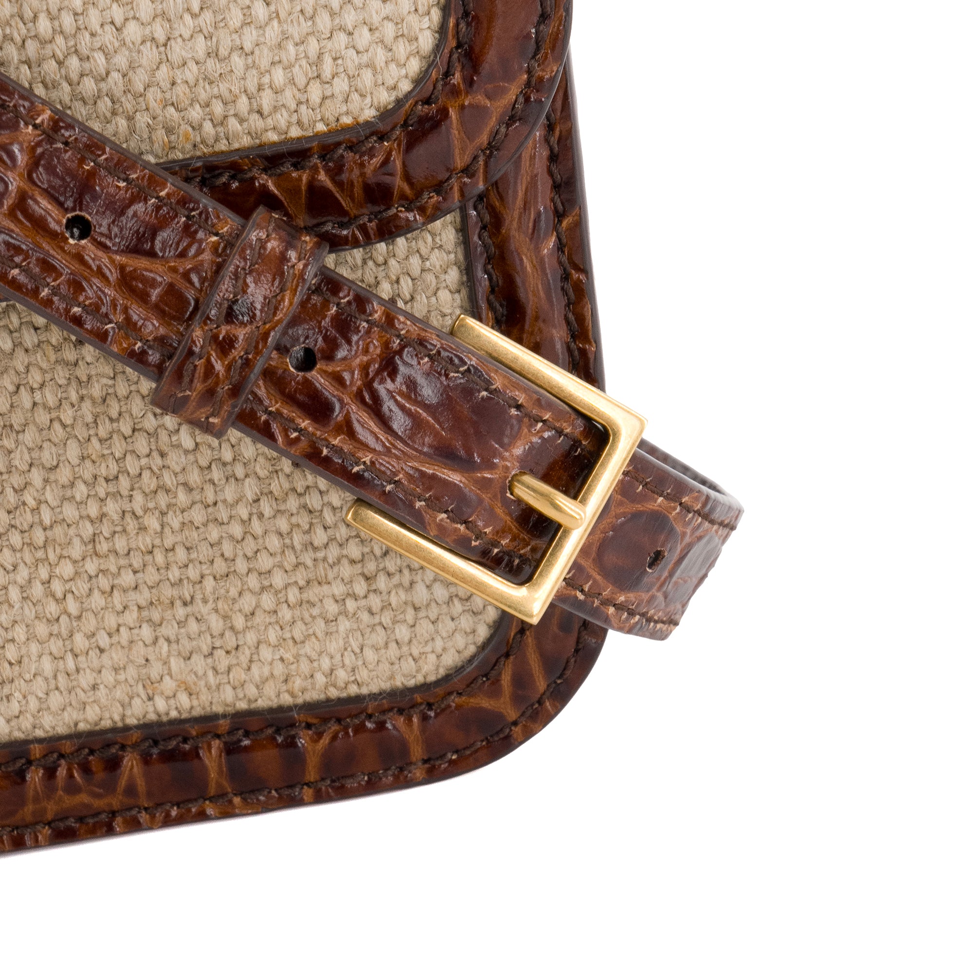 SAINT LAURENT - Sac à bandoulière Carré Saint Laurent en toile et cuir embossé croco marron