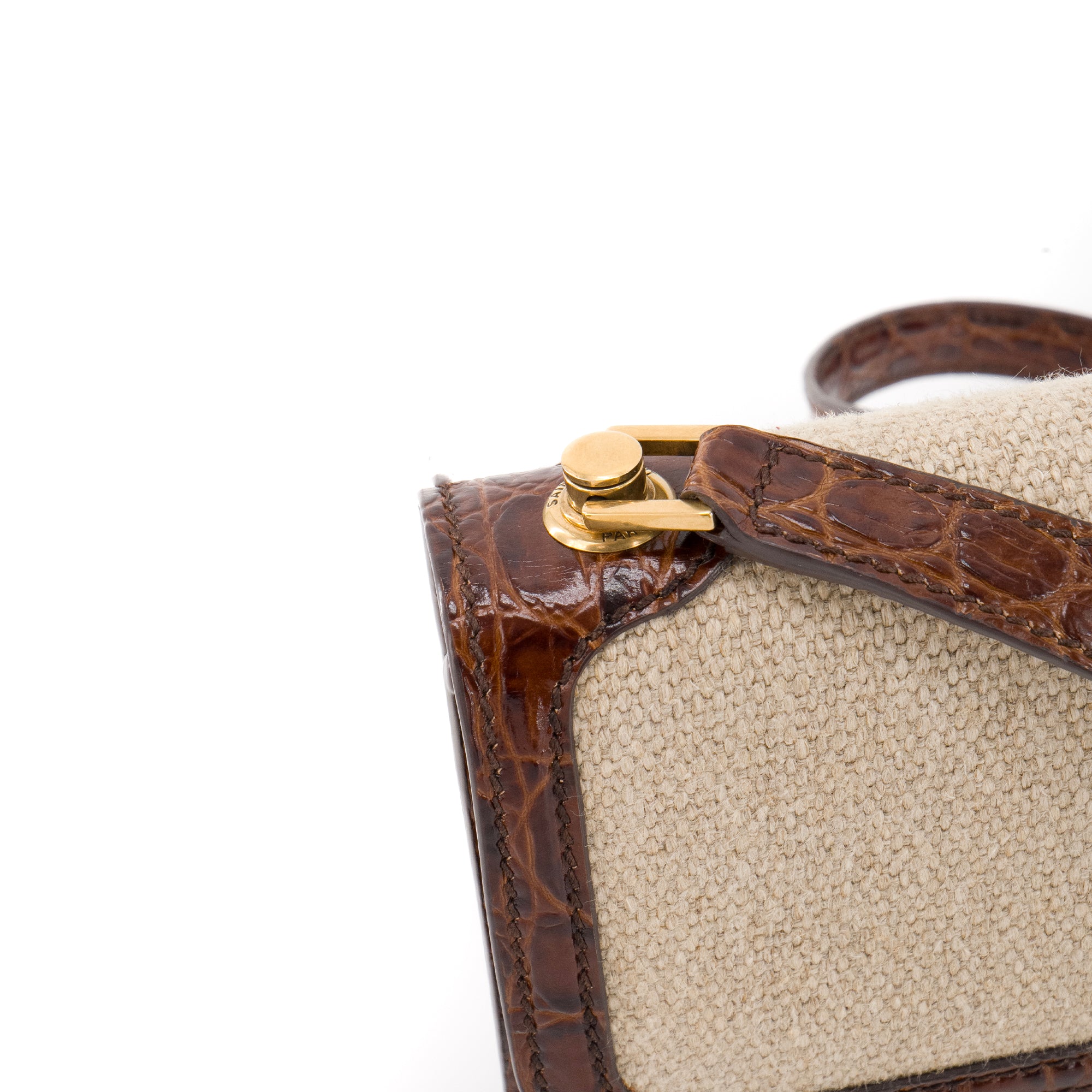 SAINT LAURENT - Sac à bandoulière Carré Saint Laurent en toile et cuir embossé croco marron