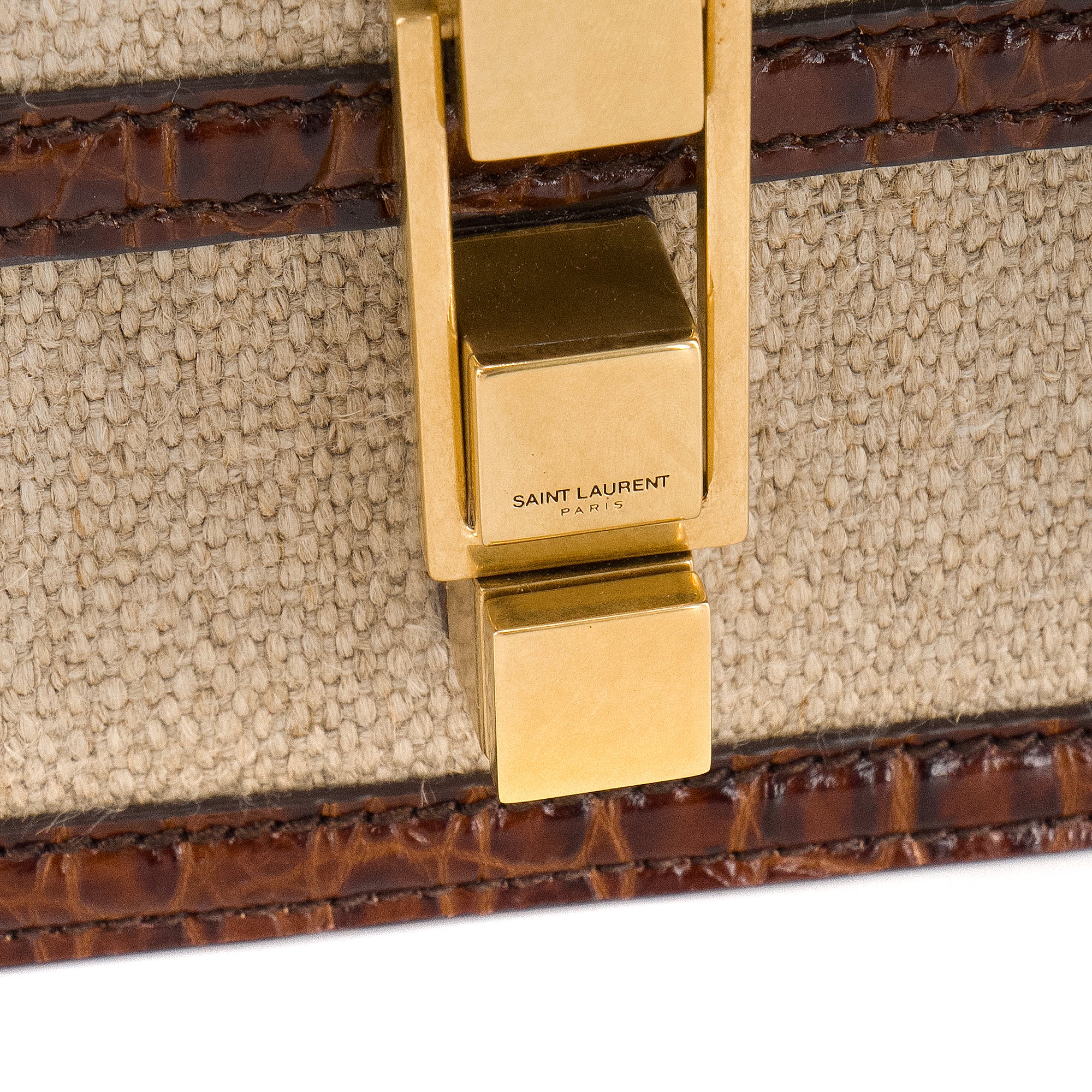 SAINT LAURENT - Sac à bandoulière Carré Saint Laurent en toile et cuir embossé croco marron