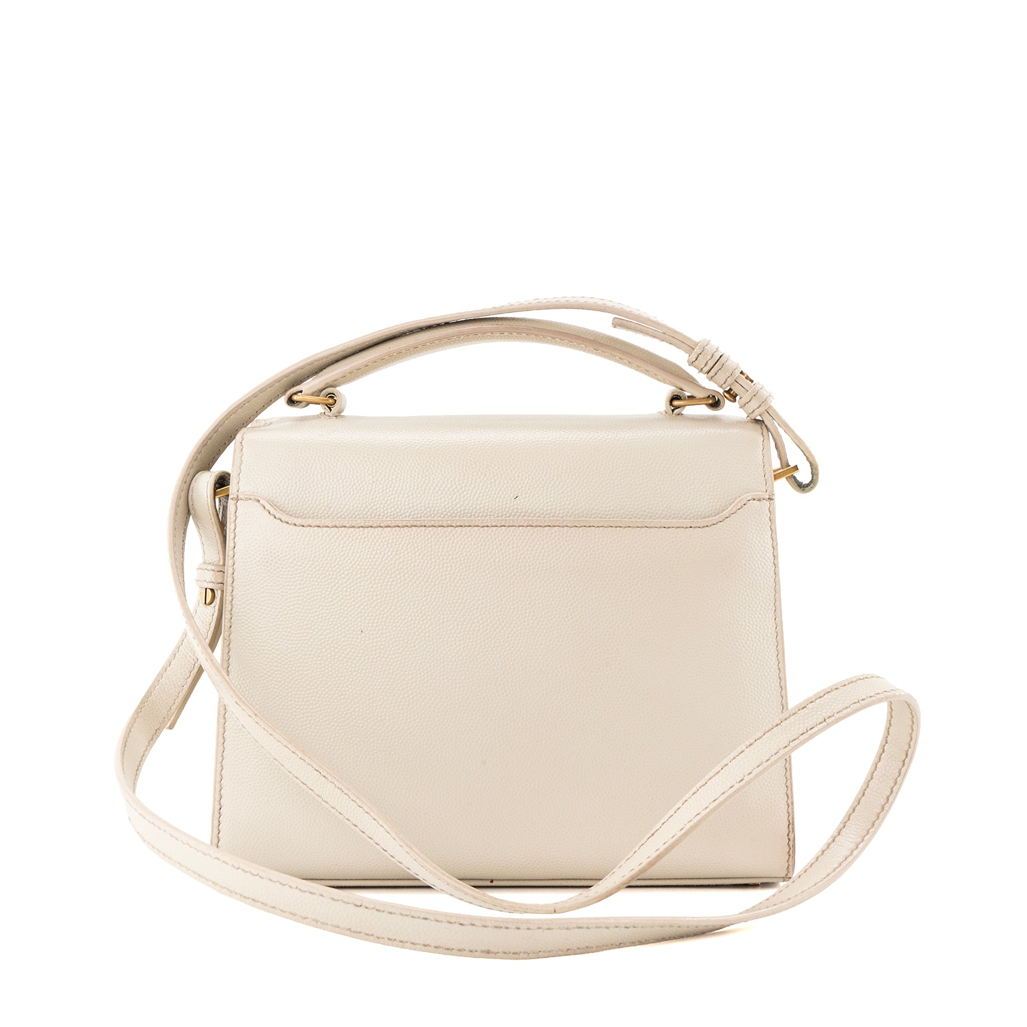 SAINT LAURENT - Sac à bandoulière Cassandra mini Top Handle Saint Laurent en cuir grainé beige