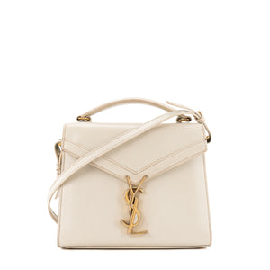 SAINT LAURENT - Sac à bandoulière Cassandra mini Top Handle Saint Laurent en cuir grainé beige