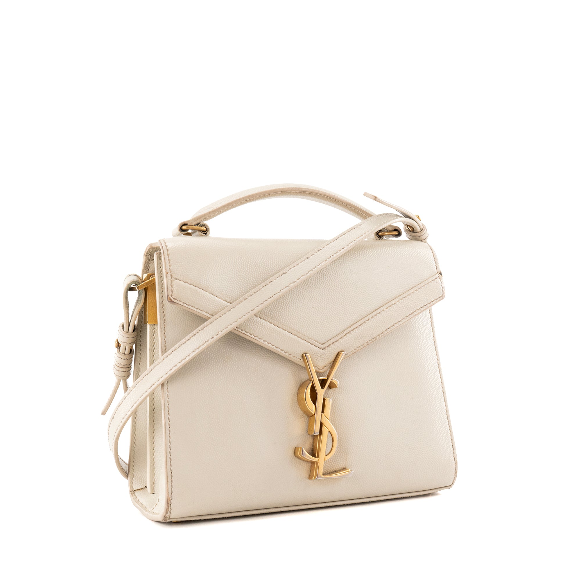 SAINT LAURENT - Sac à bandoulière Cassandra mini Top Handle Saint Laurent en cuir grainé beige