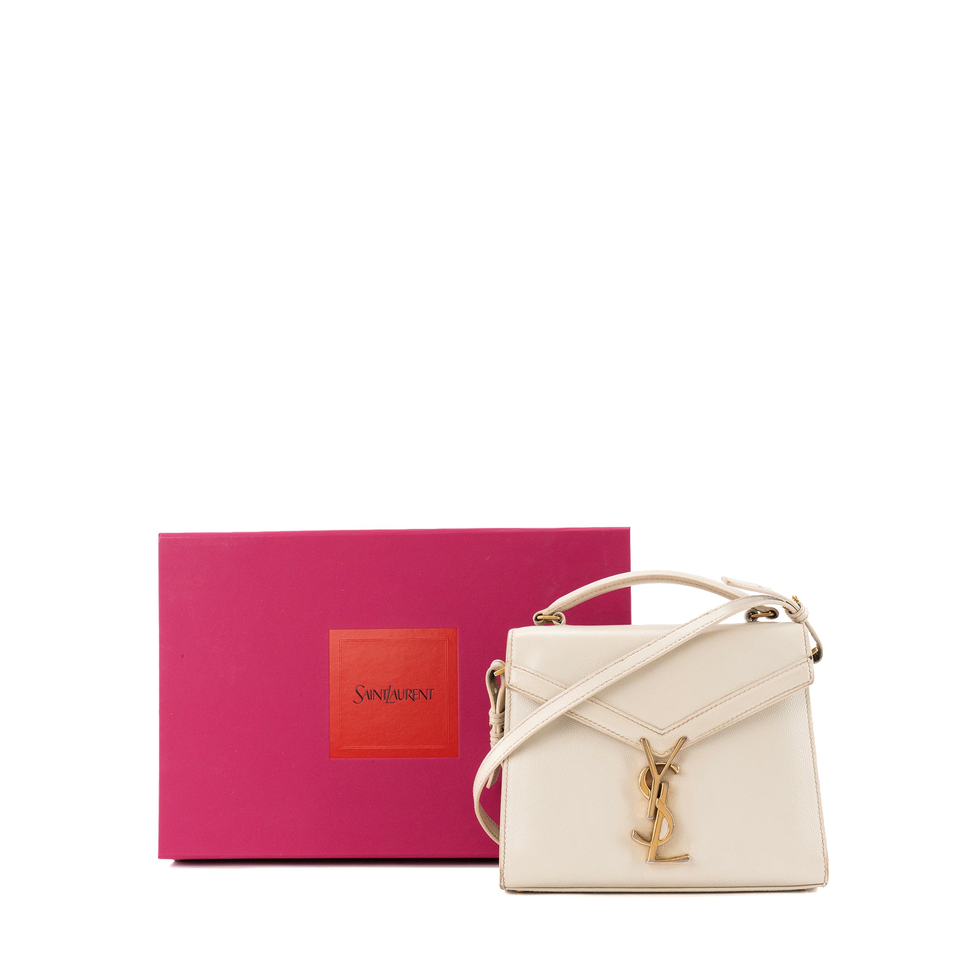 SAINT LAURENT - Sac à bandoulière Cassandra mini Top Handle Saint Laurent en cuir grainé beige