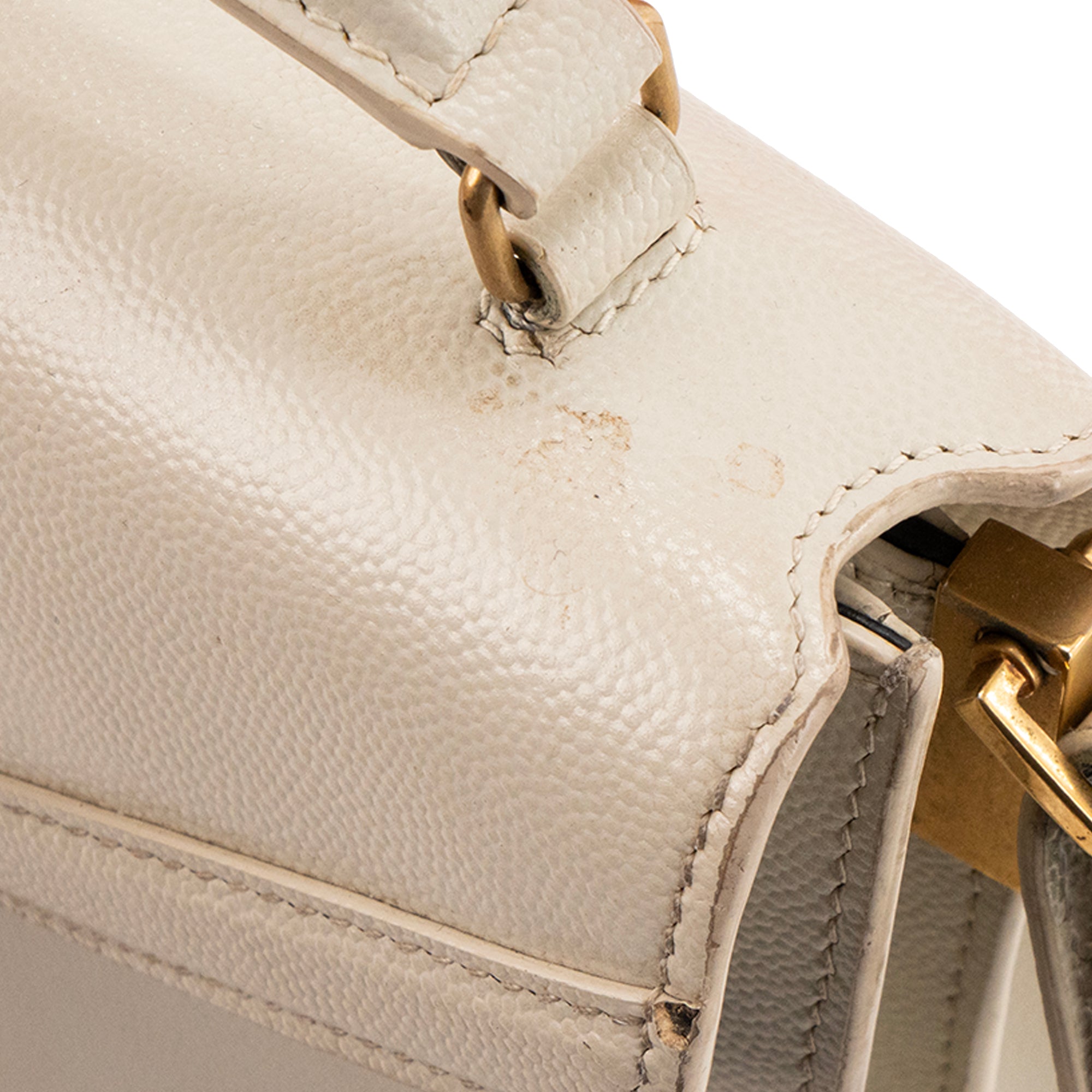 SAINT LAURENT - Sac à bandoulière Cassandra mini Top Handle Saint Laurent en cuir grainé beige