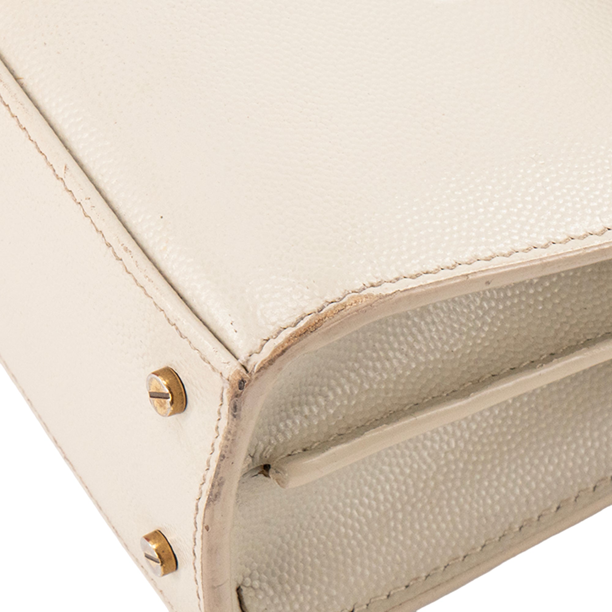 SAINT LAURENT - Sac à bandoulière Cassandra mini Top Handle Saint Laurent en cuir grainé beige