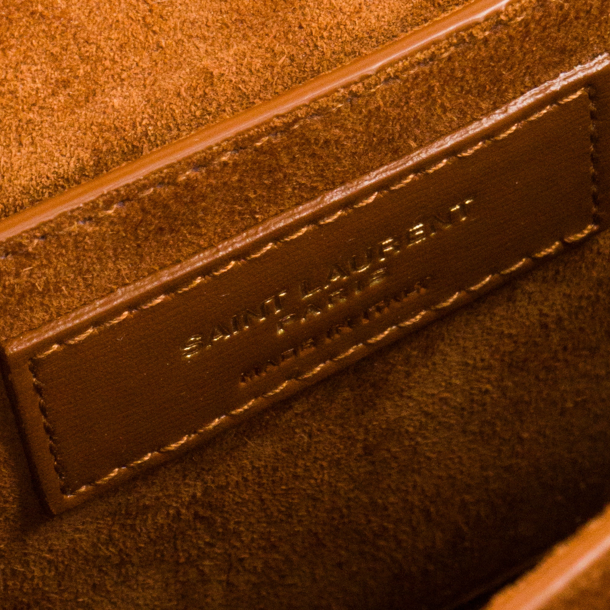 SAINT LAURENT - Sac à bandoulière Cassandra Top Handle en toile écru et cuir tan marron