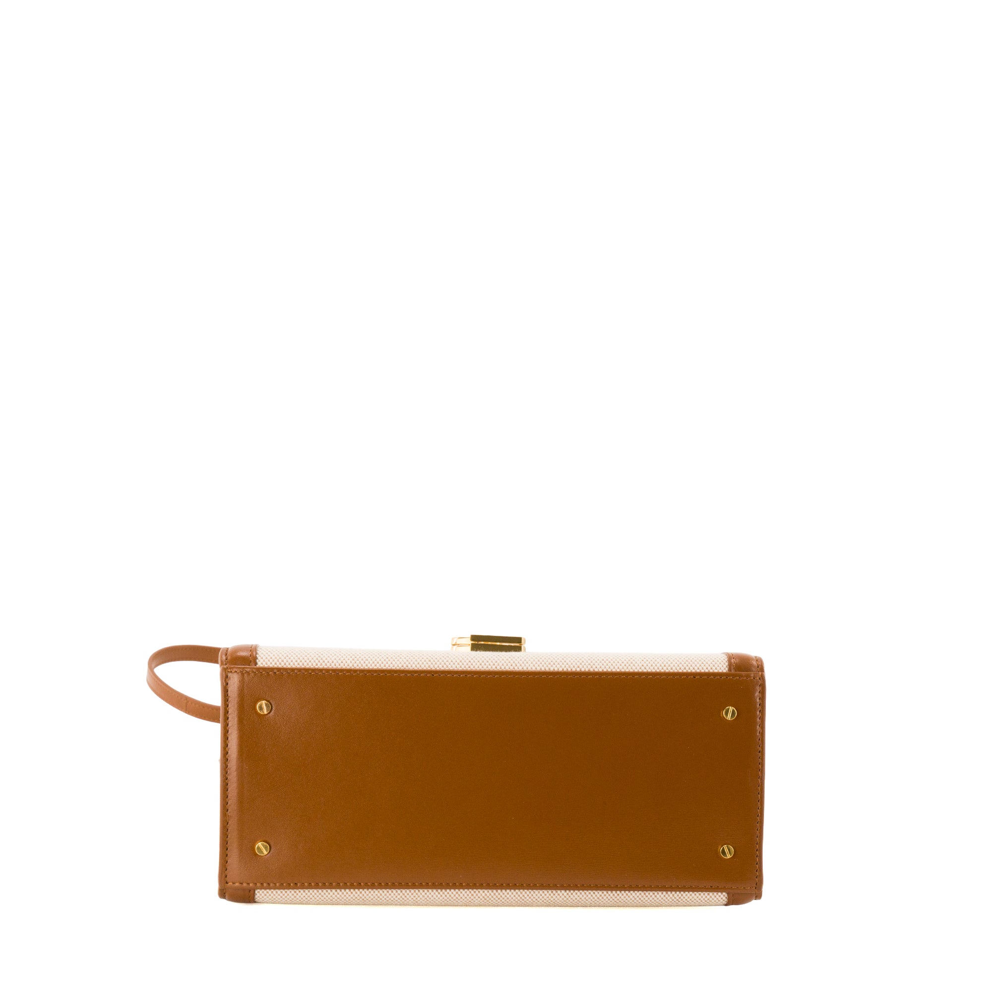 SAINT LAURENT - Sac à bandoulière Cassandra Top Handle en toile écru et cuir tan marron
