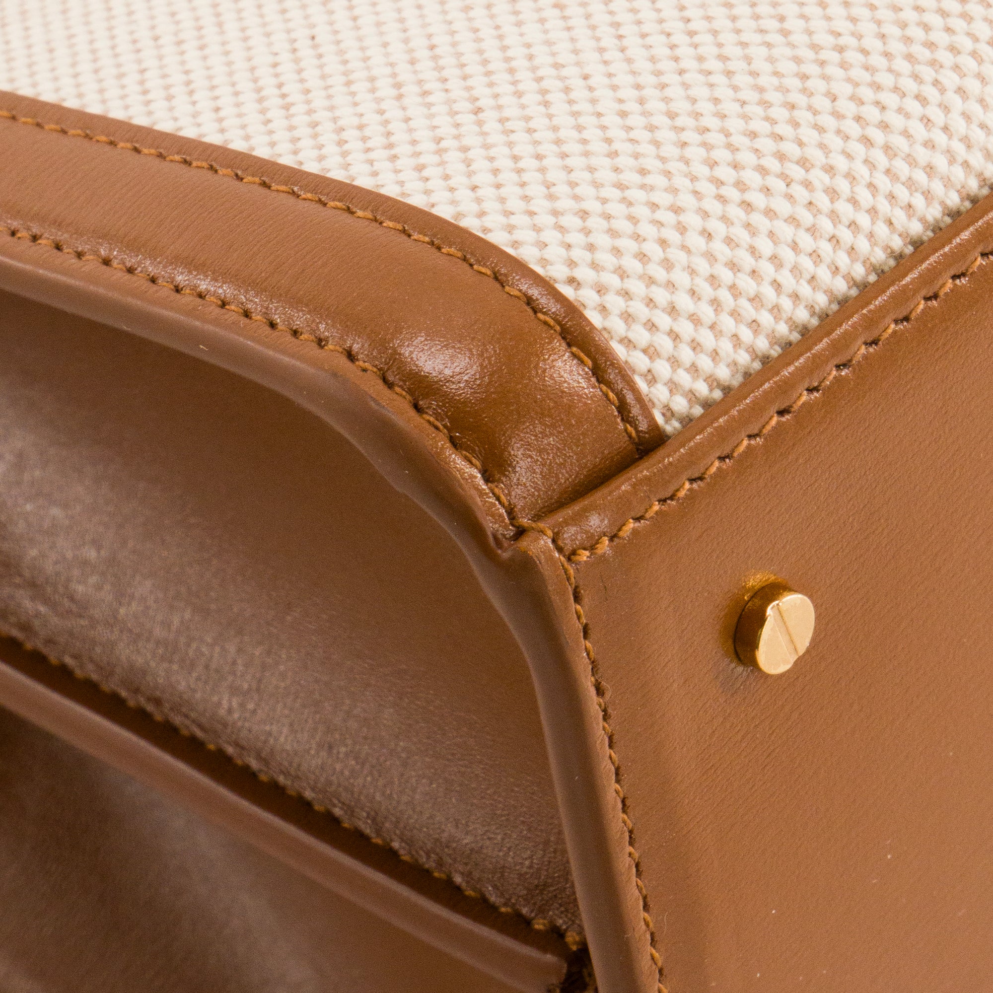 SAINT LAURENT - Sac à bandoulière Cassandra Top Handle en toile écru et cuir tan marron