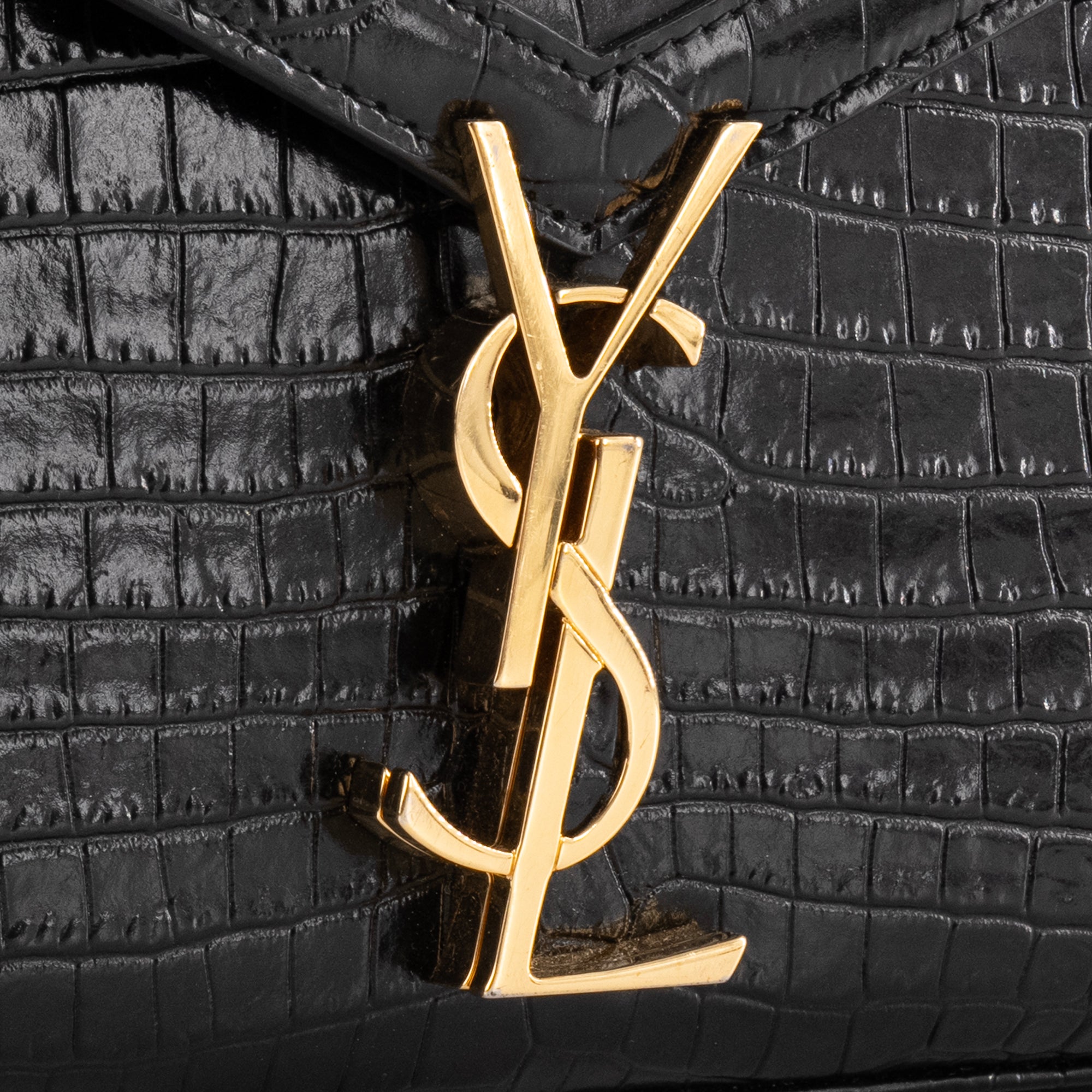 SAINT LAURENT - Sac à bandoulière Cassandra Top Handle mini Saint Laurent en cuir embossé croco