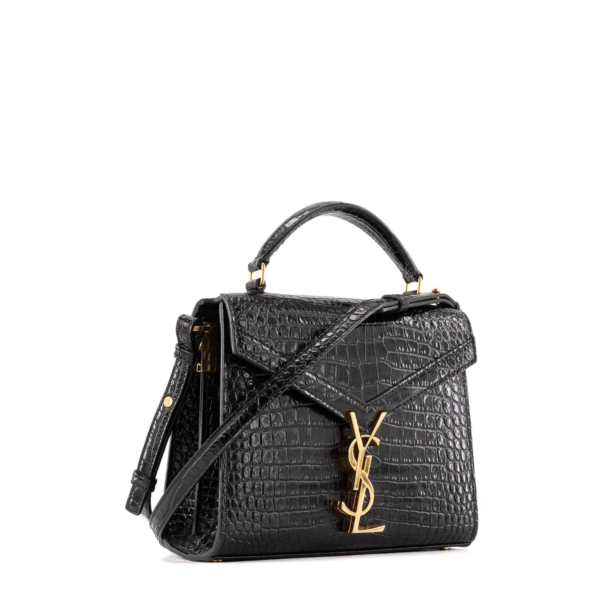 SAINT LAURENT - Sac à bandoulière Cassandra Top Handle mini Saint Laurent en cuir embossé croco