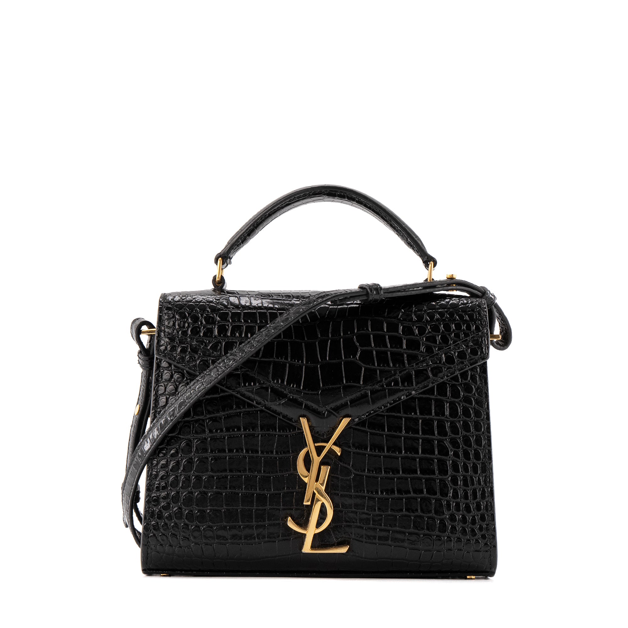 SAINT LAURENT - Sac à bandoulière Cassandra Top Handle mini Saint Laurent en cuir embossé croco
