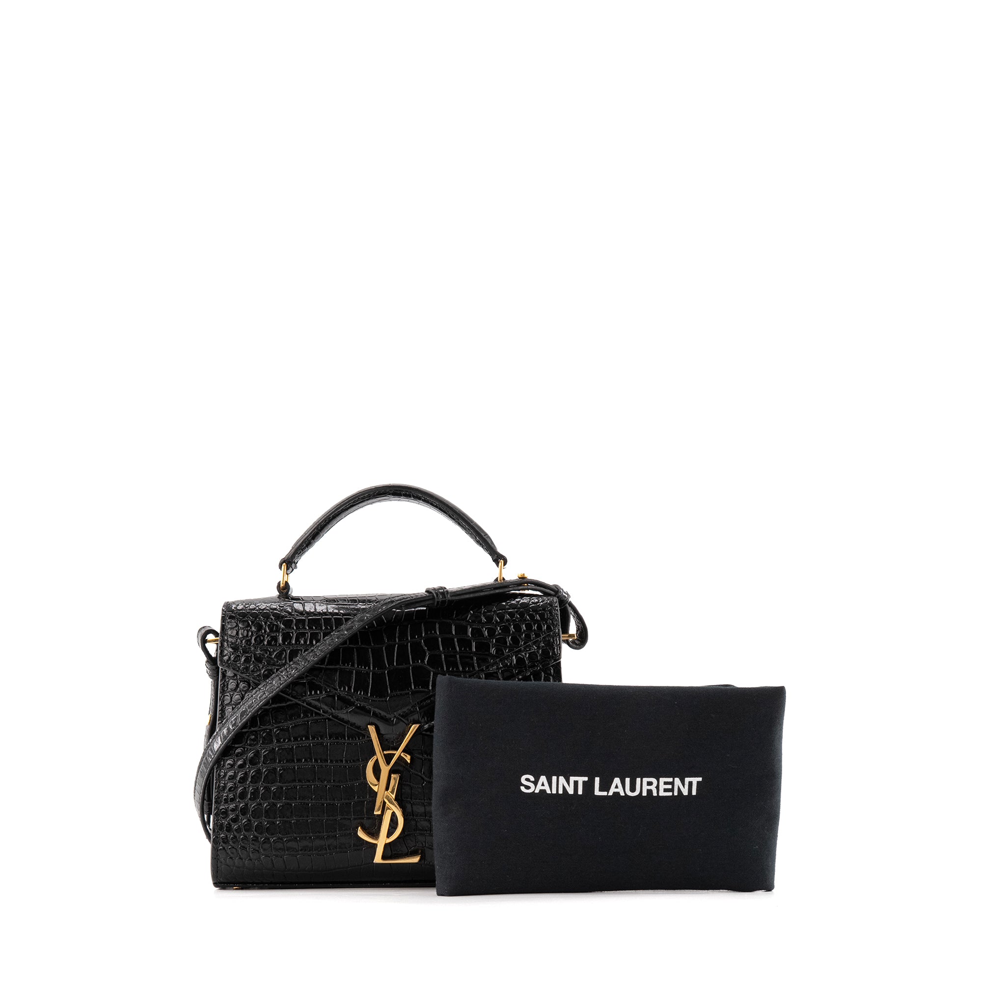 SAINT LAURENT - Sac à bandoulière Cassandra Top Handle mini Saint Laurent en cuir embossé croco