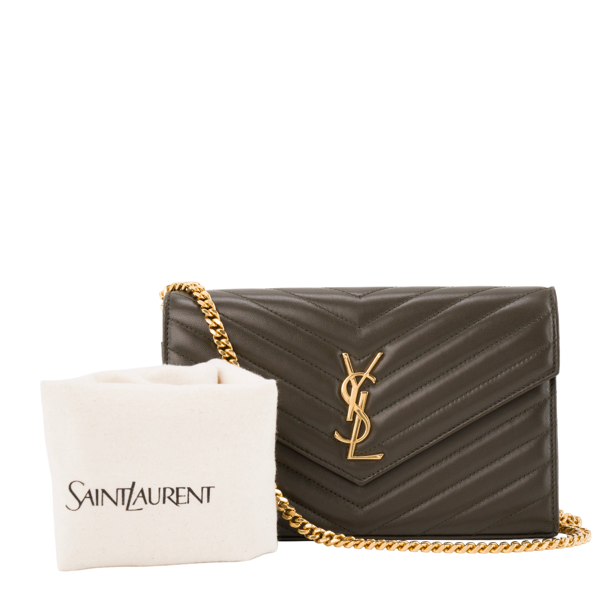SAINT LAURENT - Sac à bandoulière Cassandre Chain Wallet Saint Laurent en cuir d'agneau vert kaki