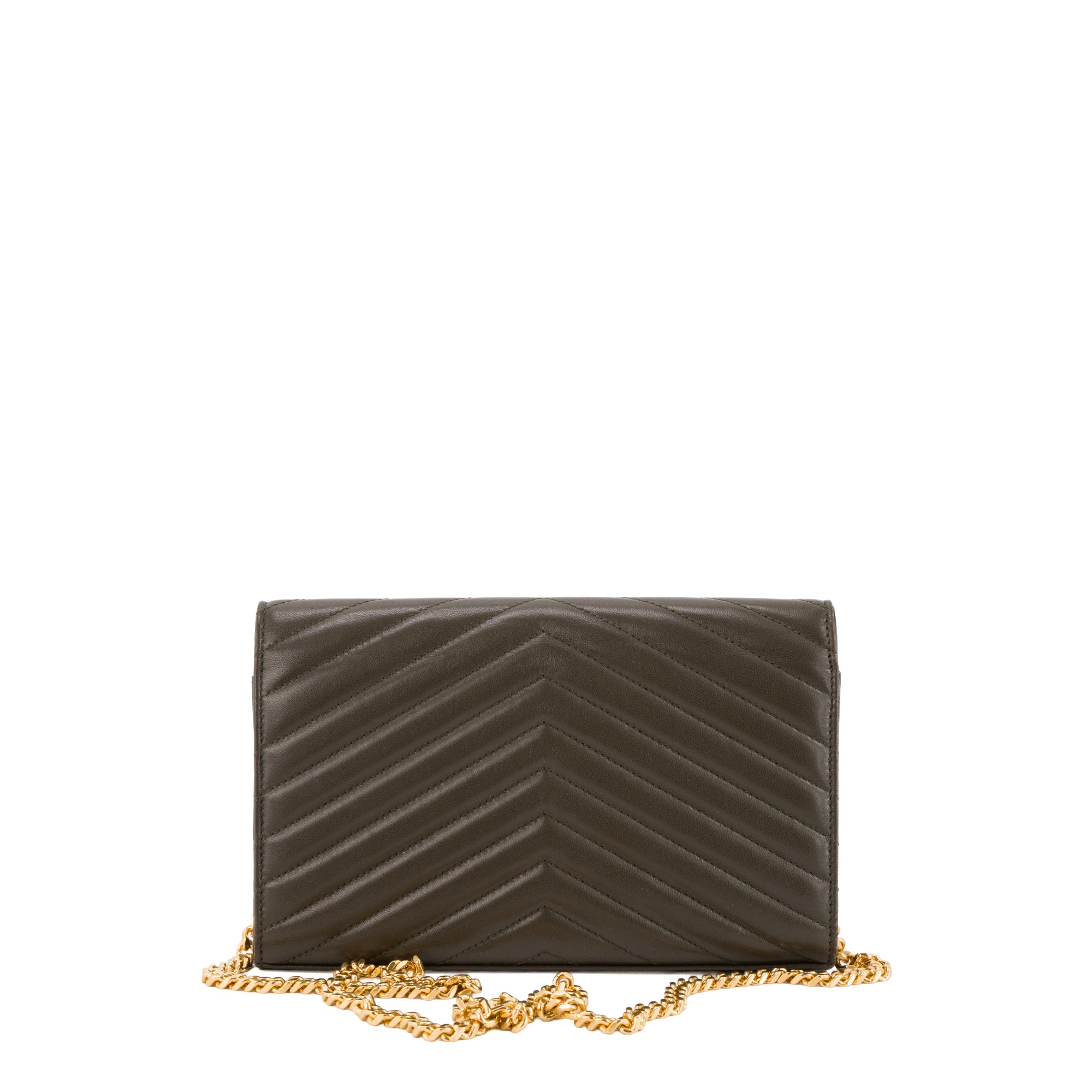SAINT LAURENT - Sac à bandoulière Cassandre Chain Wallet Saint Laurent en cuir d'agneau vert kaki