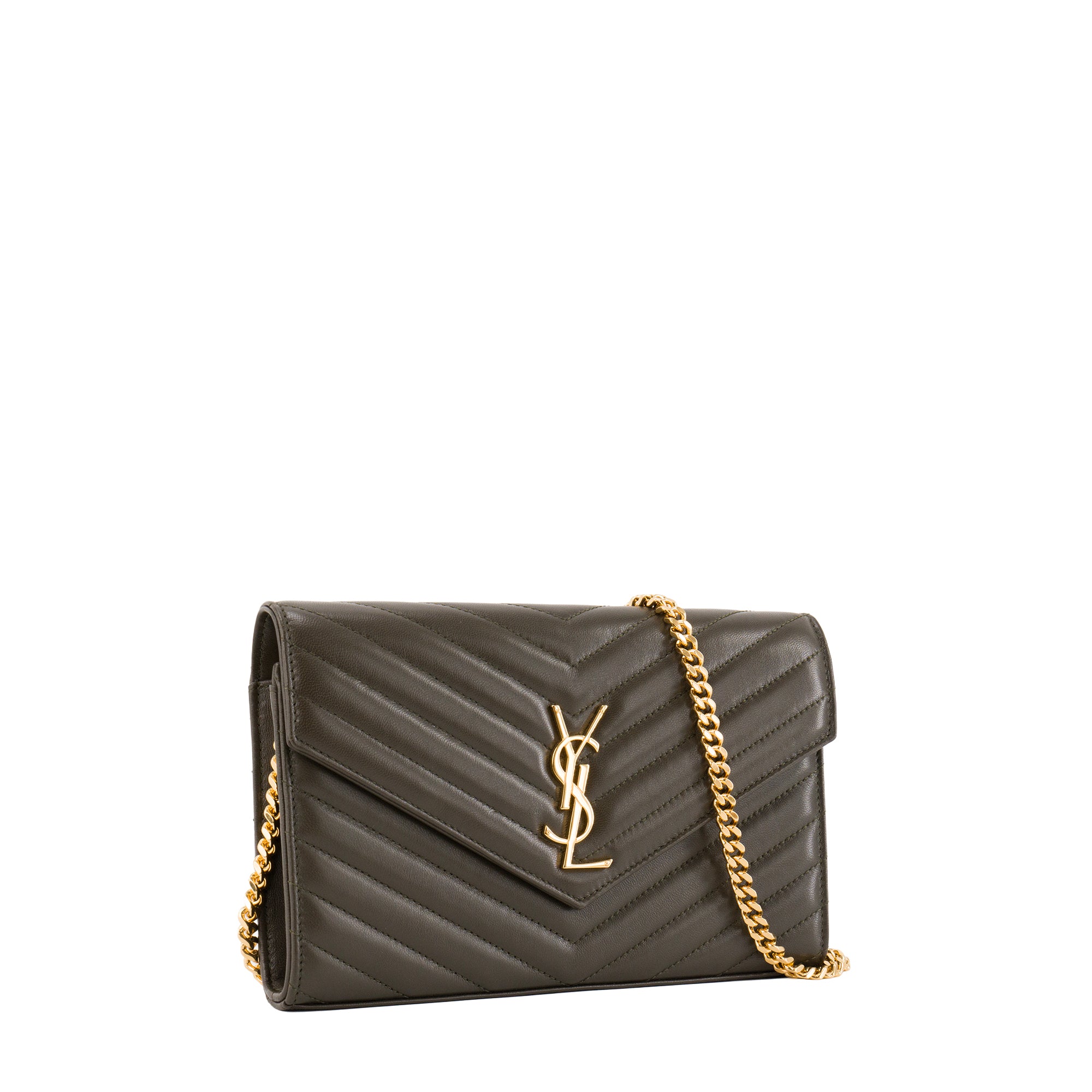 SAINT LAURENT - Sac à bandoulière Cassandre Chain Wallet Saint Laurent en cuir d'agneau vert kaki