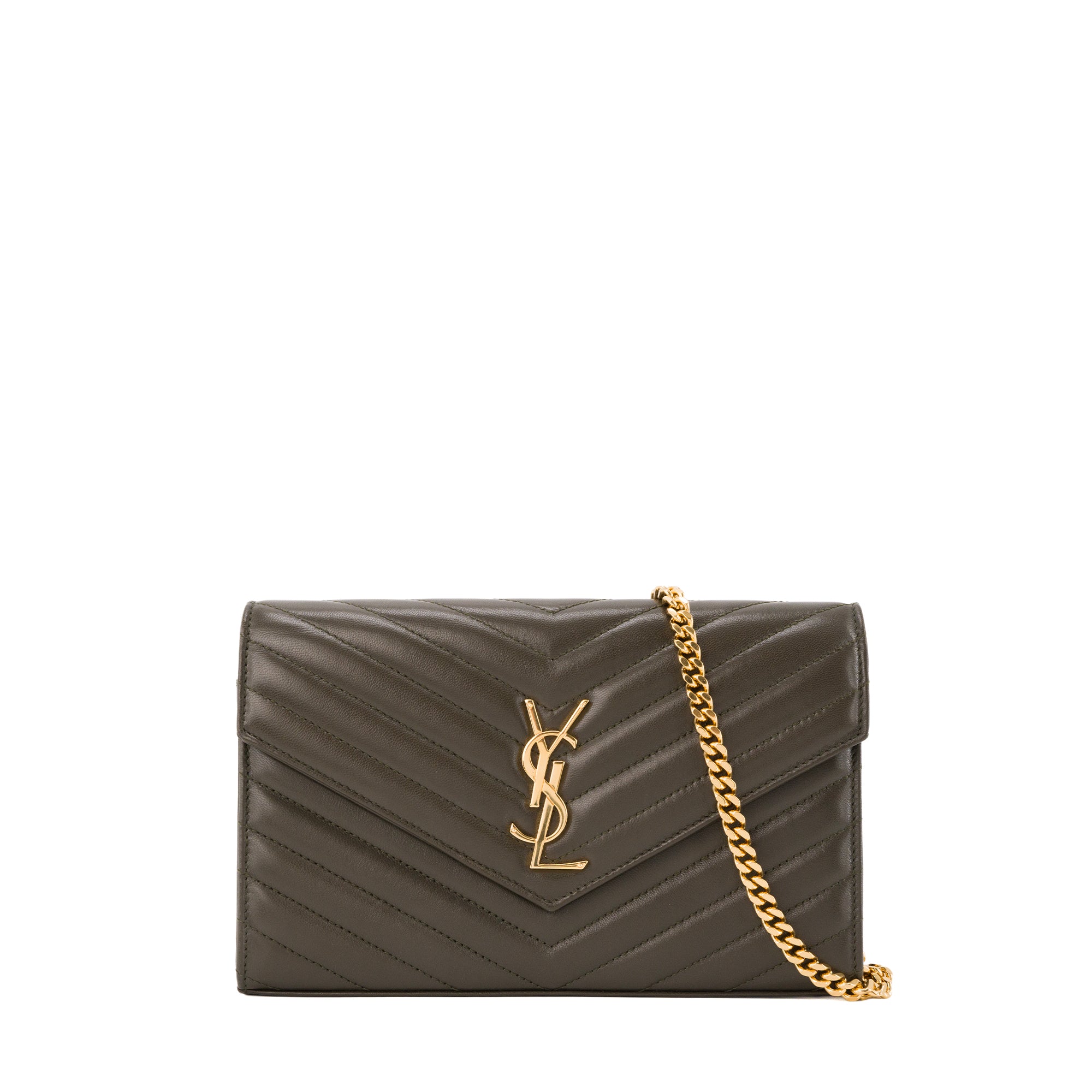 SAINT LAURENT - Sac à bandoulière Cassandre Chain Wallet Saint Laurent en cuir d'agneau vert kaki