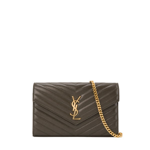 SAINT LAURENT - Sac à bandoulière Cassandre Chain Wallet Saint Laurent en cuir d'agneau vert kaki