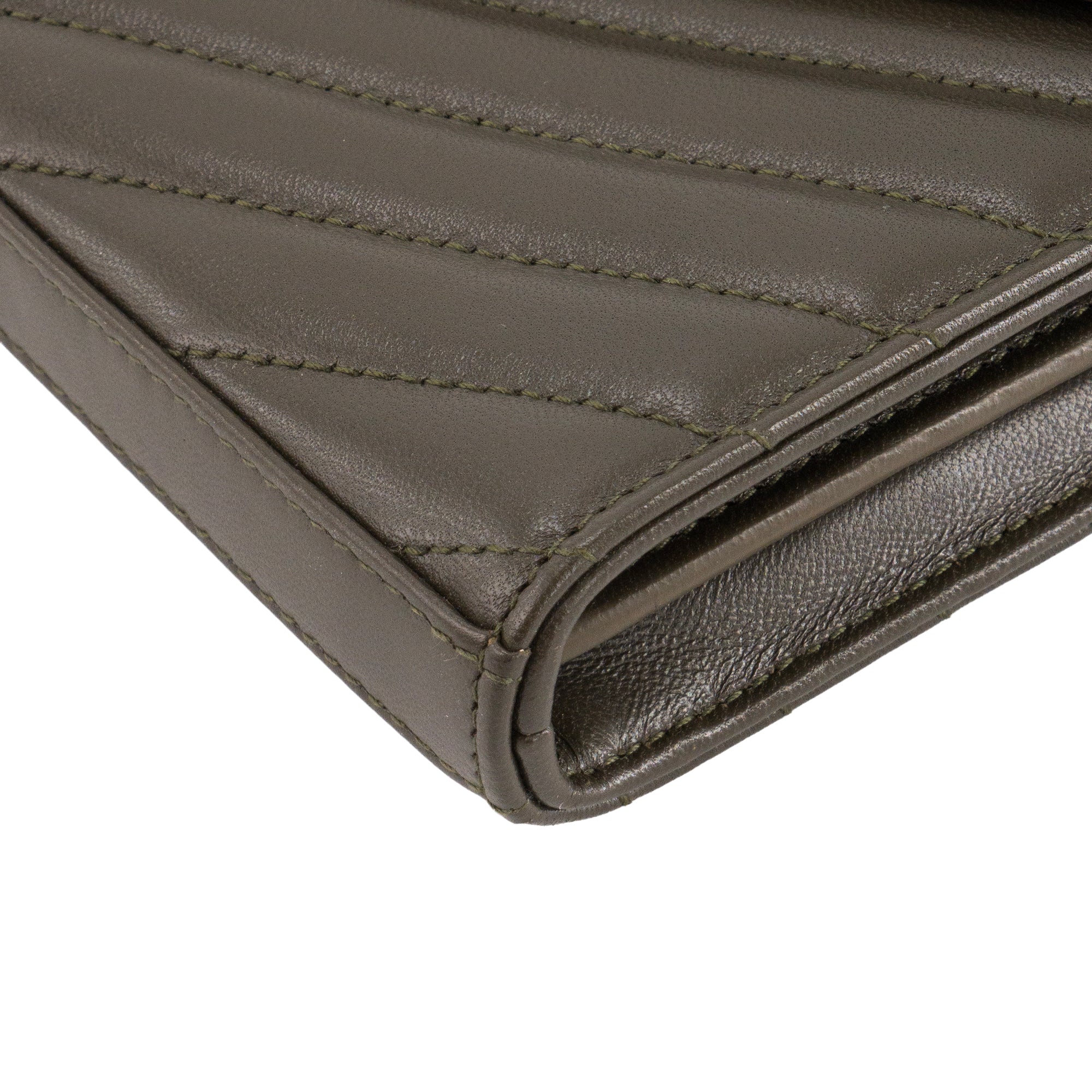 SAINT LAURENT - Sac à bandoulière Cassandre Chain Wallet Saint Laurent en cuir d'agneau vert kaki