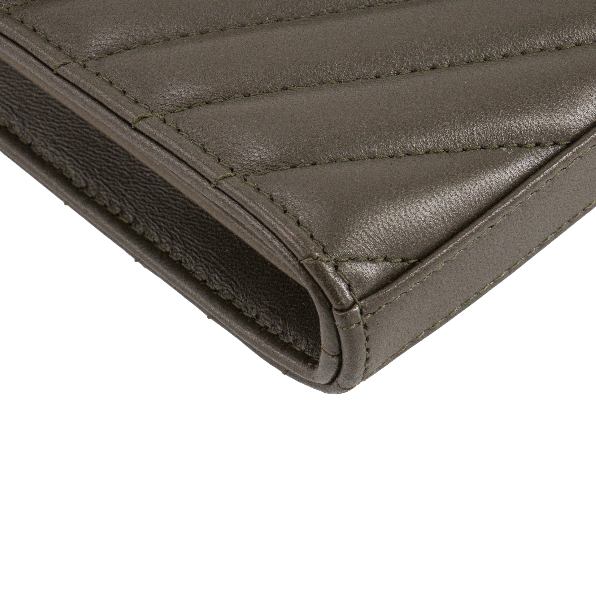 SAINT LAURENT - Sac à bandoulière Cassandre Chain Wallet Saint Laurent en cuir d'agneau vert kaki