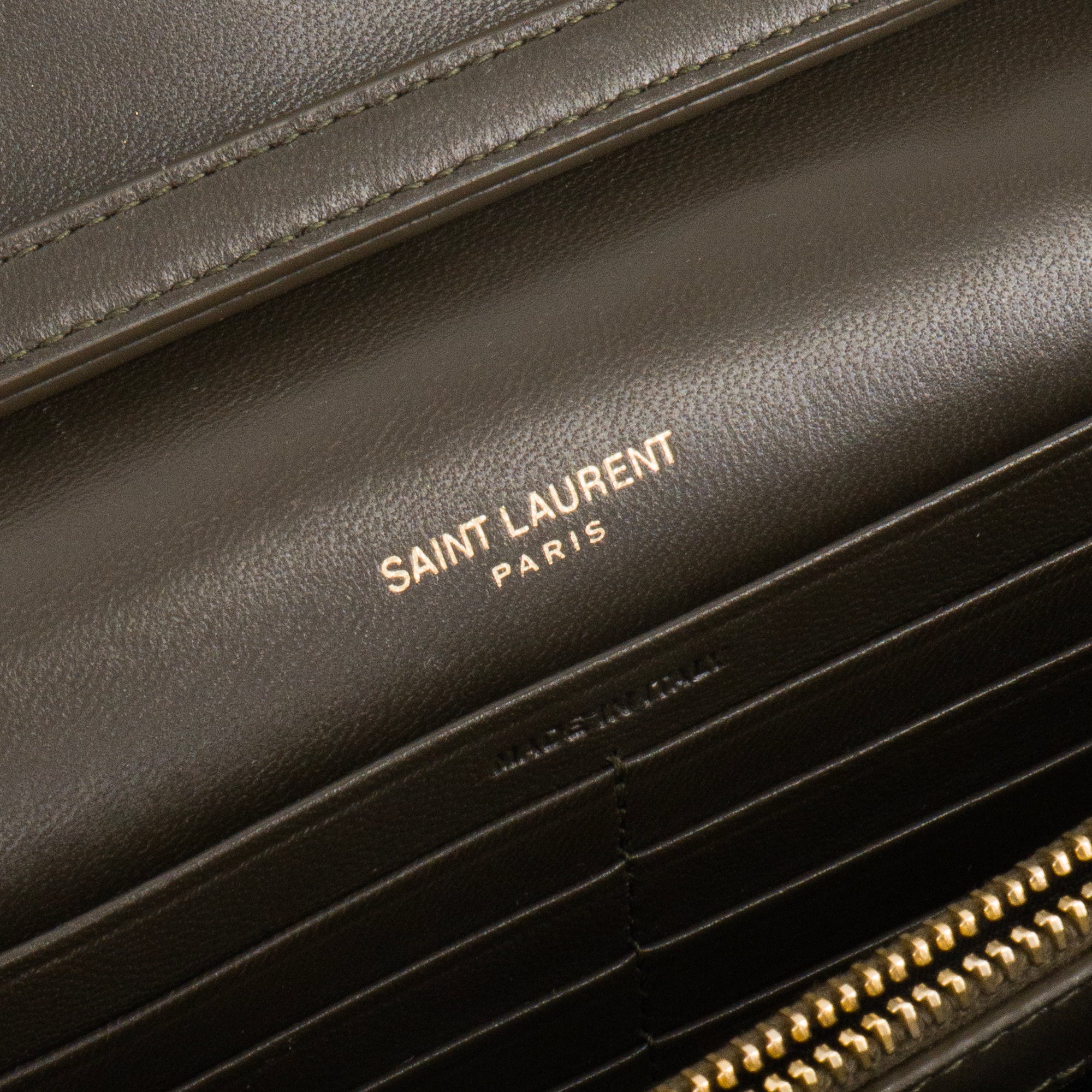 SAINT LAURENT - Sac à bandoulière Cassandre Chain Wallet Saint Laurent en cuir d'agneau vert kaki