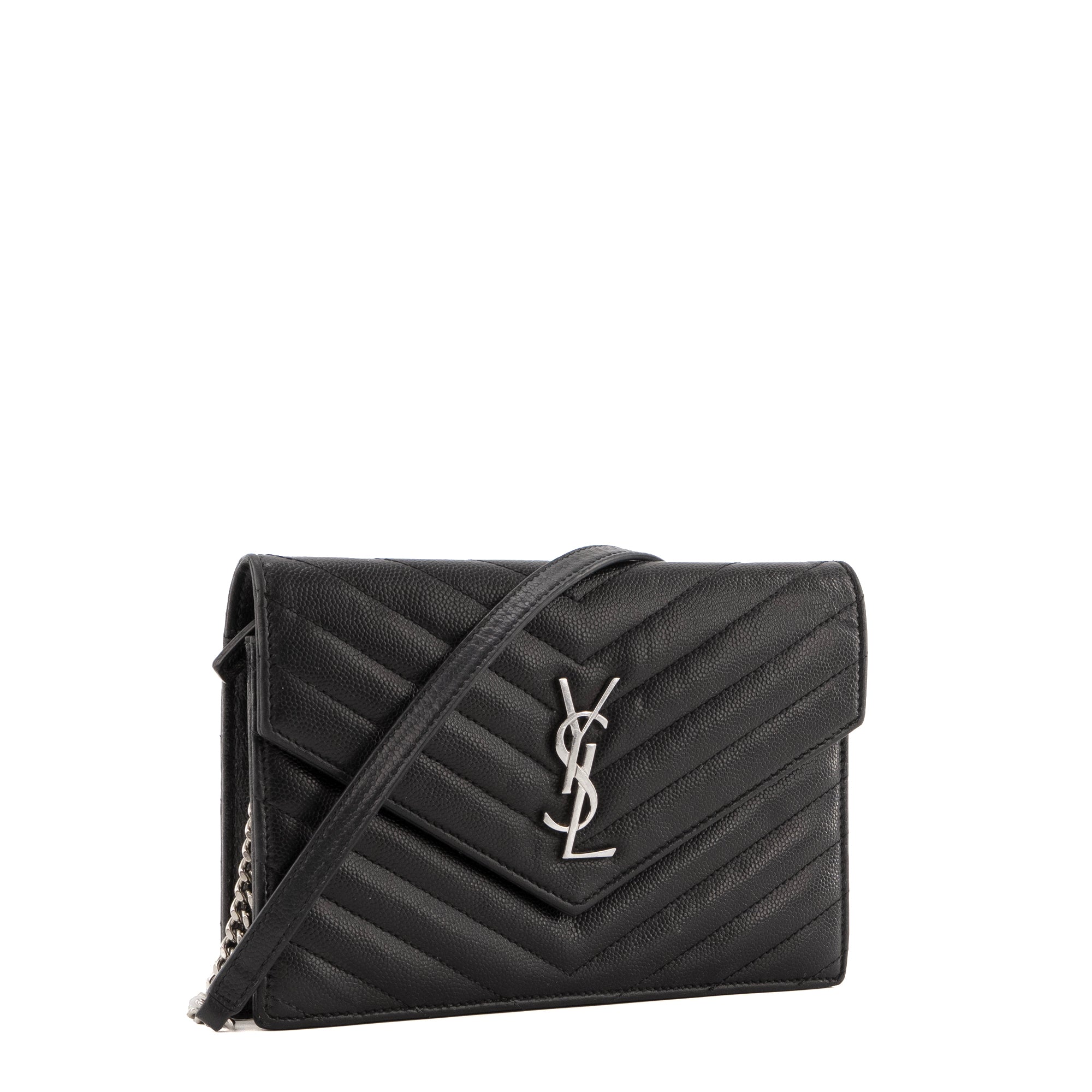 SAINT LAURENT - Sac à bandoulière Cassandre Saint Laurent en cuir grainé noir
