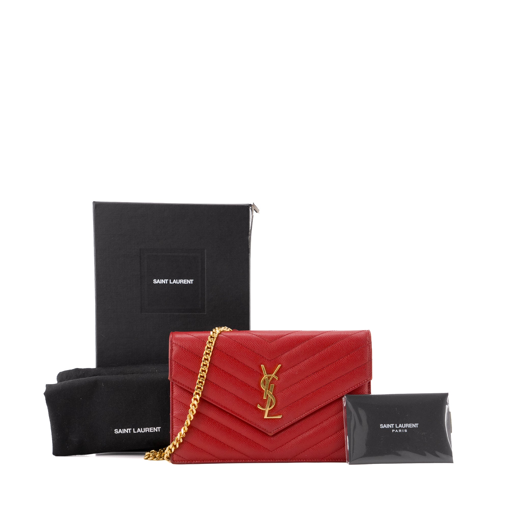 SAINT LAURENT - Sac à bandoulière Cassandre Saint Laurent en cuir grainé rouge
