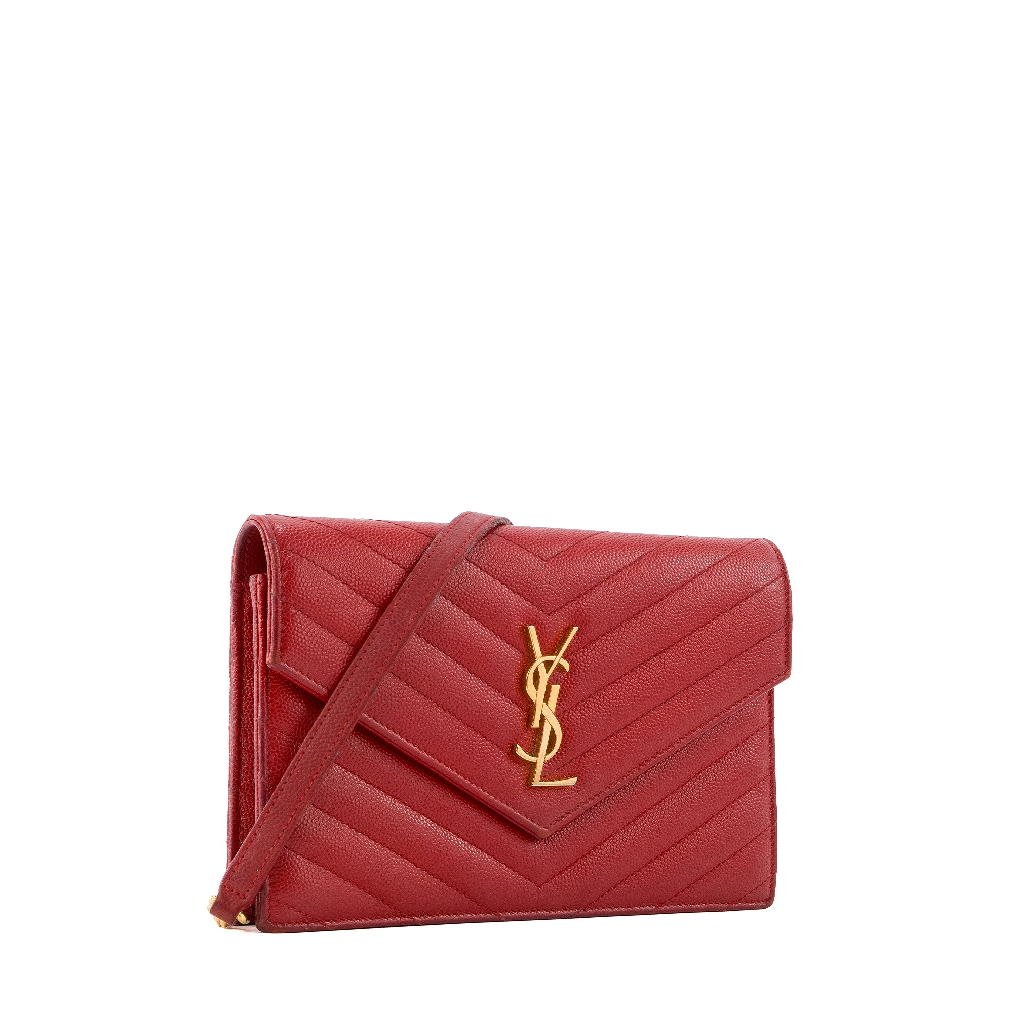 SAINT LAURENT - Sac à bandoulière Cassandre Saint Laurent en cuir grainé rouge