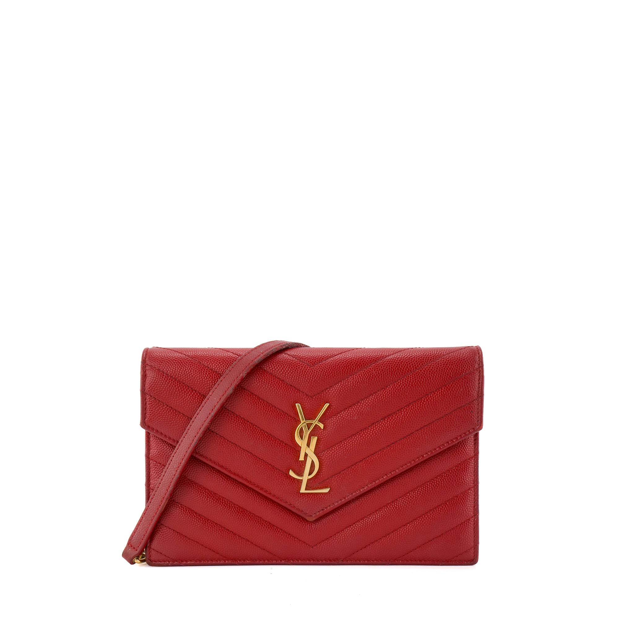SAINT LAURENT - Sac à bandoulière Cassandre Saint Laurent en cuir grainé rouge