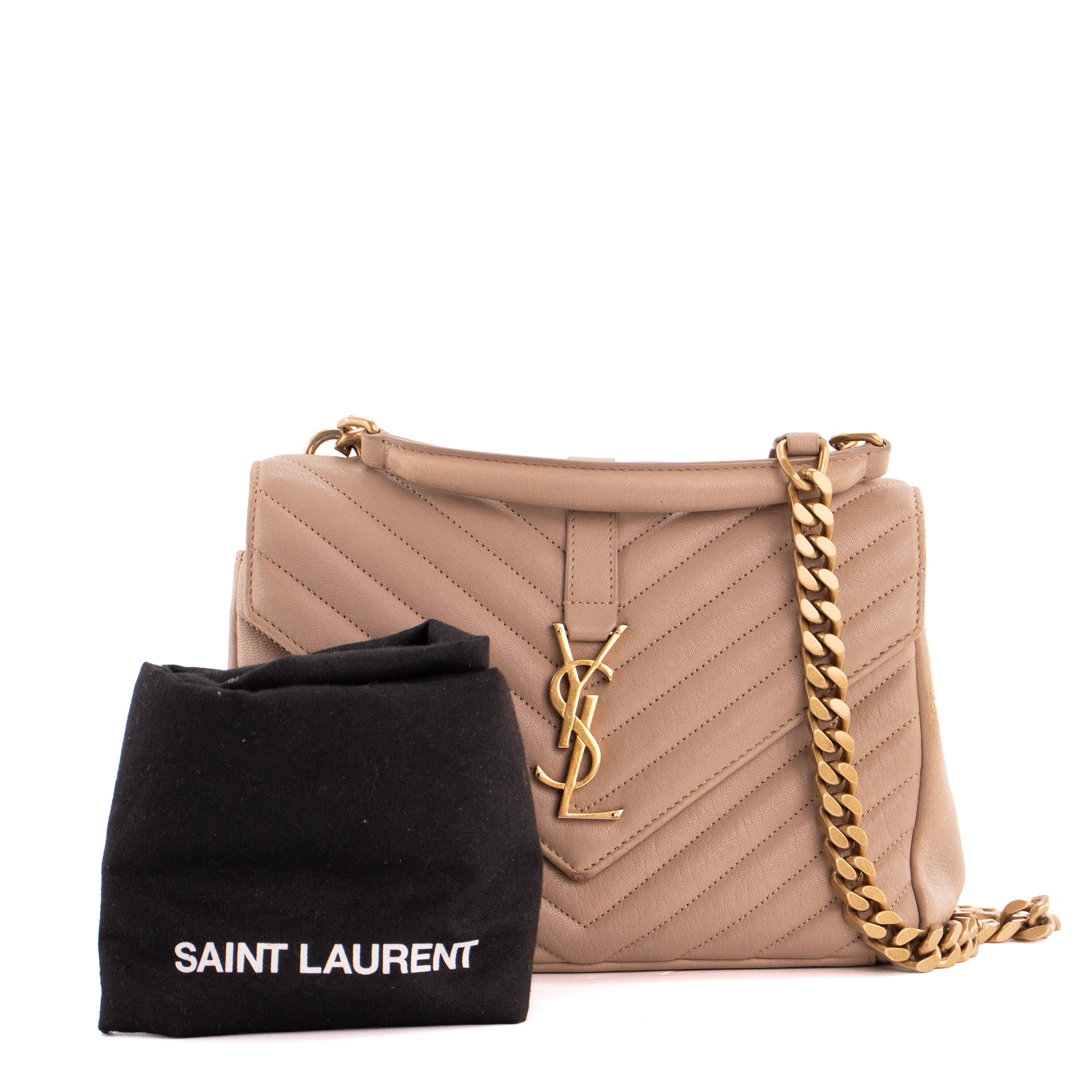 SAINT LAURENT - Sac à bandoulière Collège Saint Laurent en cuir grainé beige