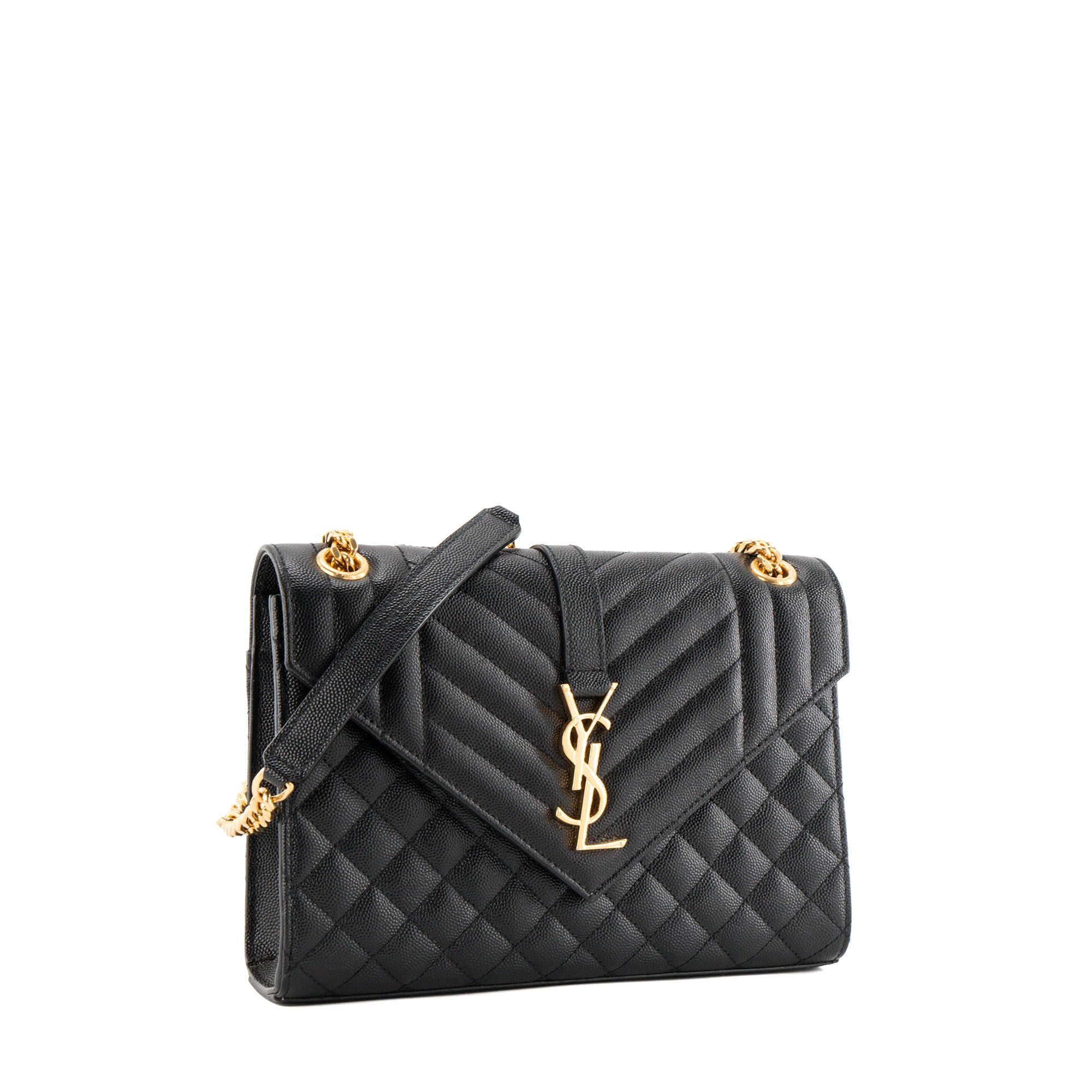 SAINT LAURENT - Sac à bandoulière Envelope Medium Saint Laurent en cuir grainé noir
